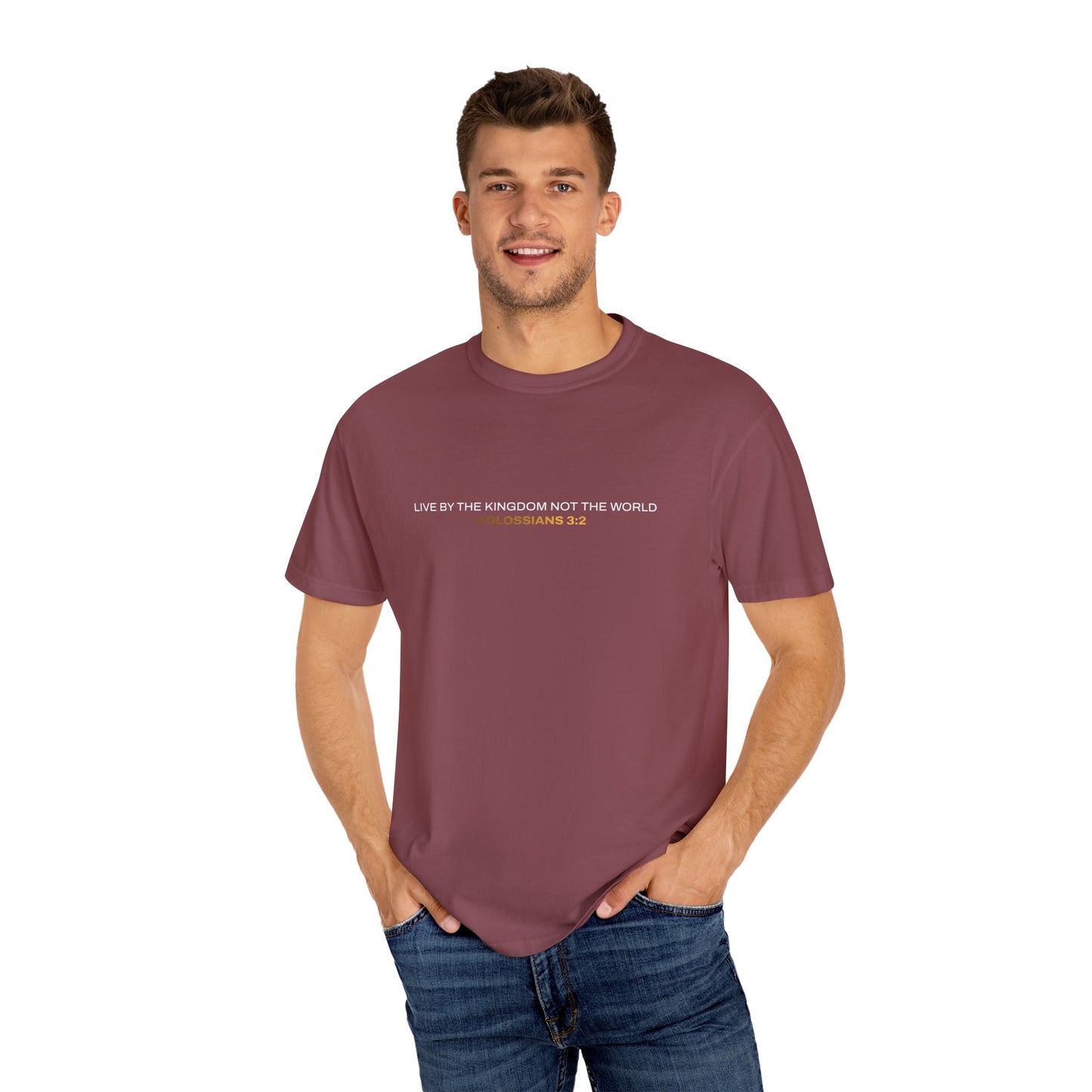 "Live By the Kingdom Not the World Colossians 3:2" Unisex Garment-Dyed T-Shirt - The Shield of Light