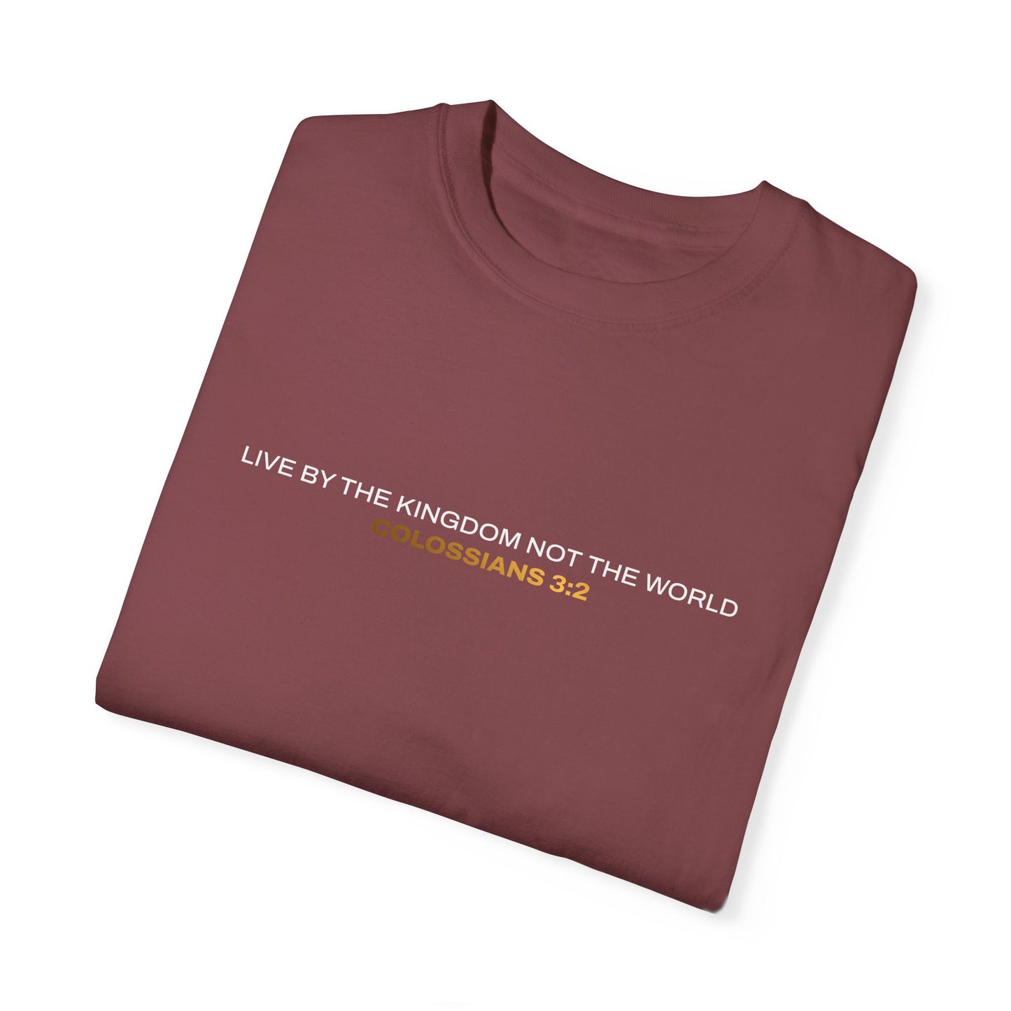 "Live By the Kingdom Not the World Colossians 3:2" Unisex Garment-Dyed T-Shirt - The Shield of Light