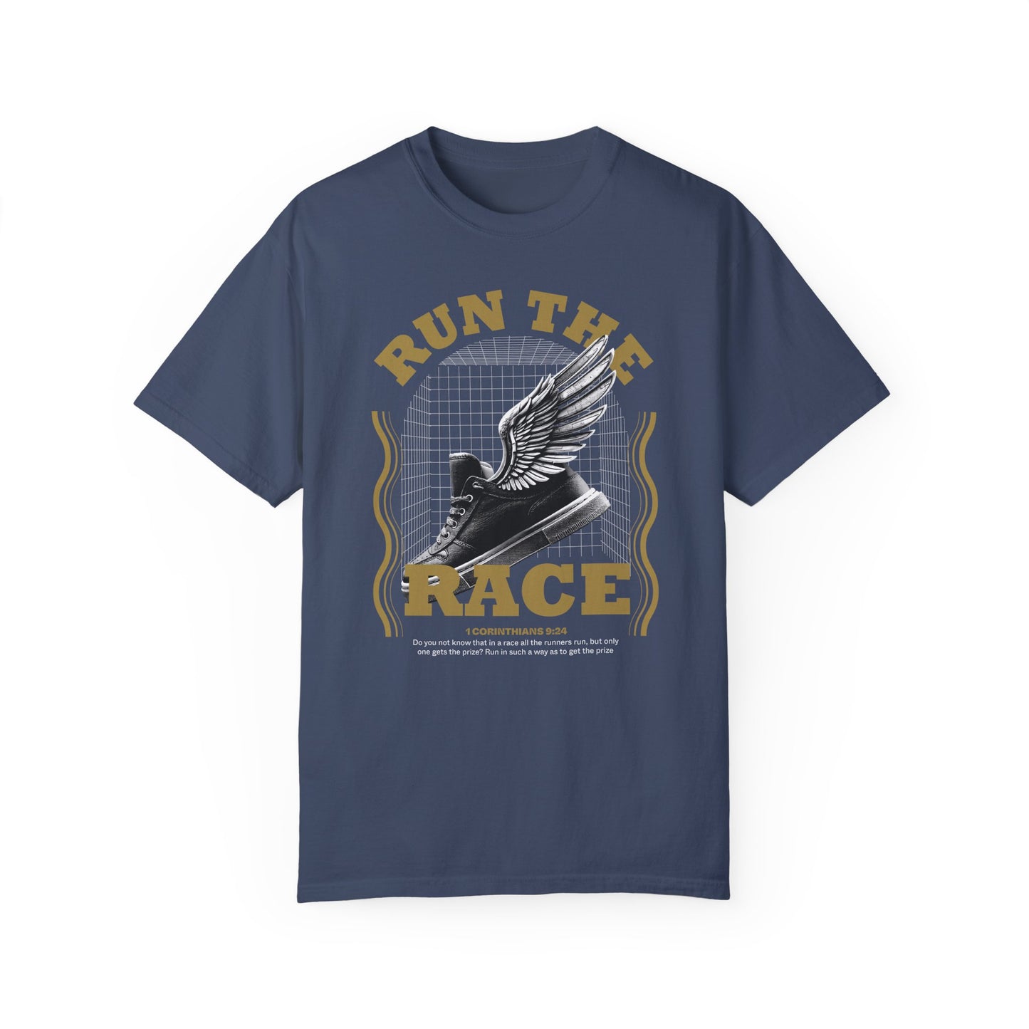 "Run The Race" Unisex Garment-Dyed T-Shirt - The Shield of Light