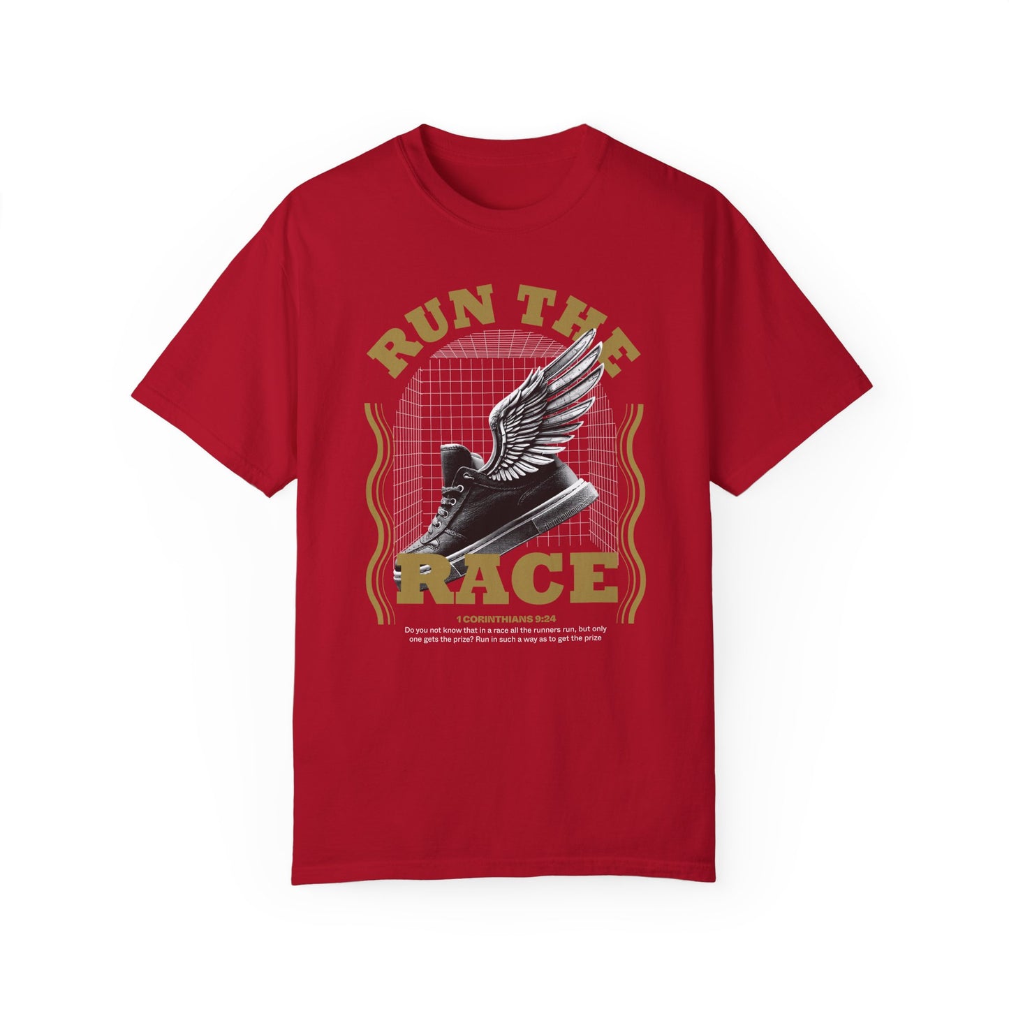 "Run The Race" Unisex Garment-Dyed T-Shirt - The Shield of Light