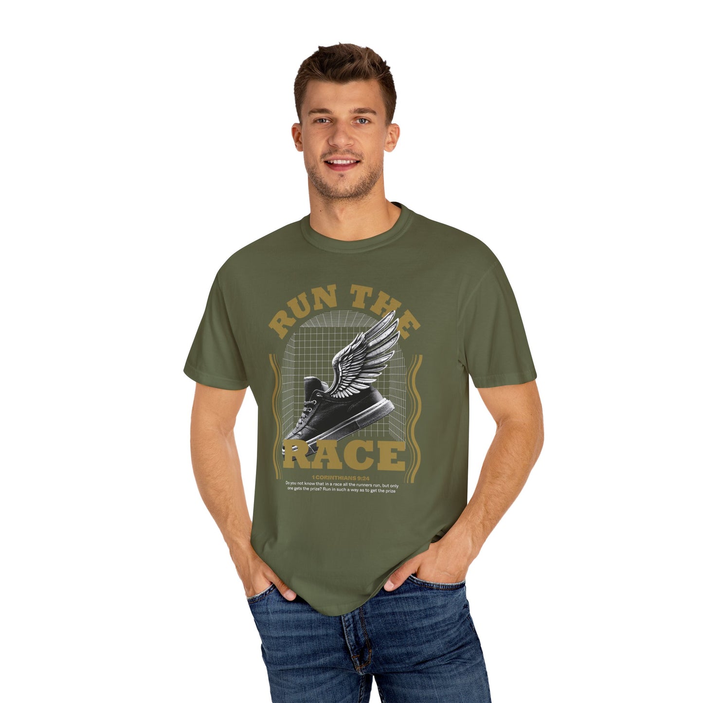 "Run The Race" Unisex Garment-Dyed T-Shirt - The Shield of Light