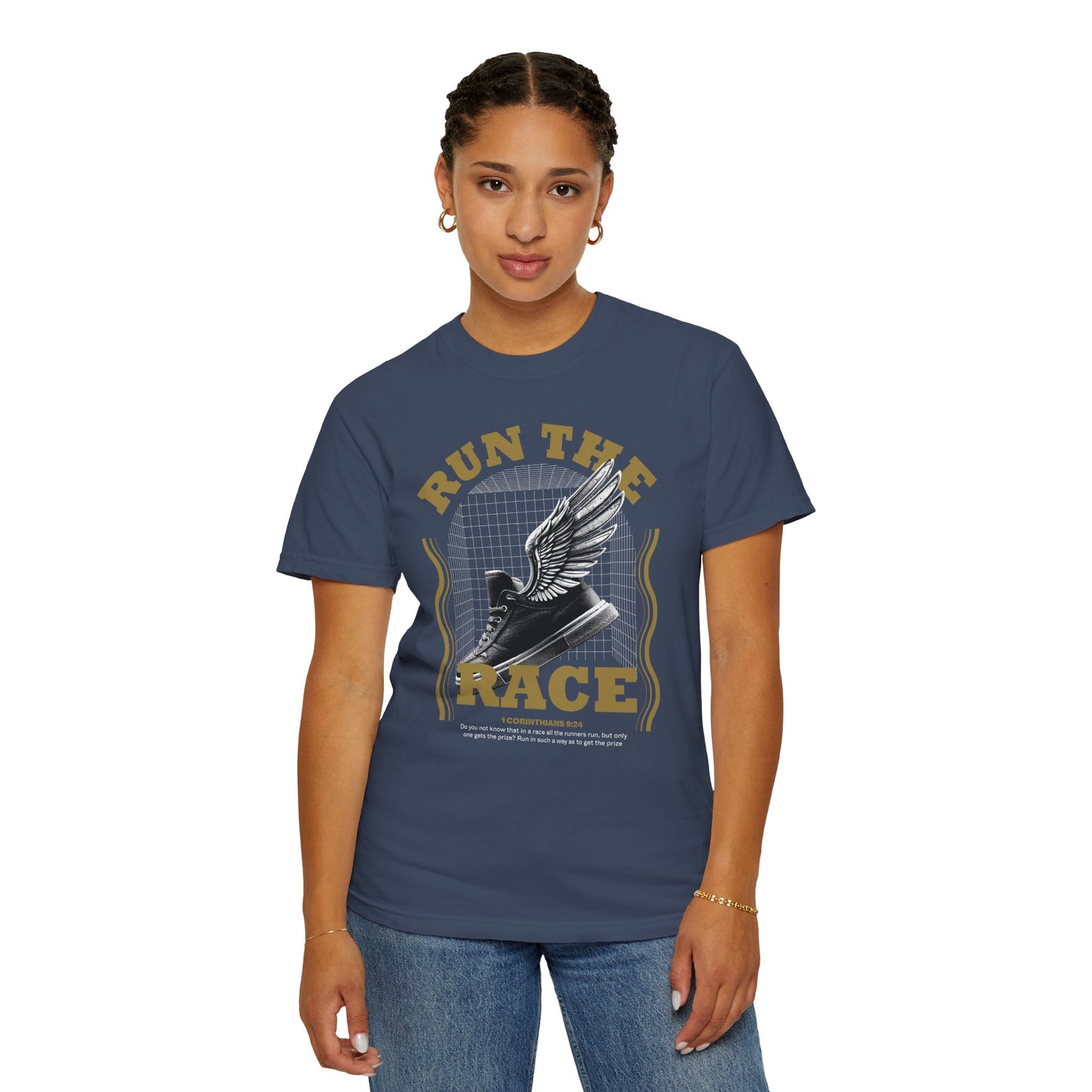 "Run The Race" Unisex Garment-Dyed T-Shirt - The Shield of Light