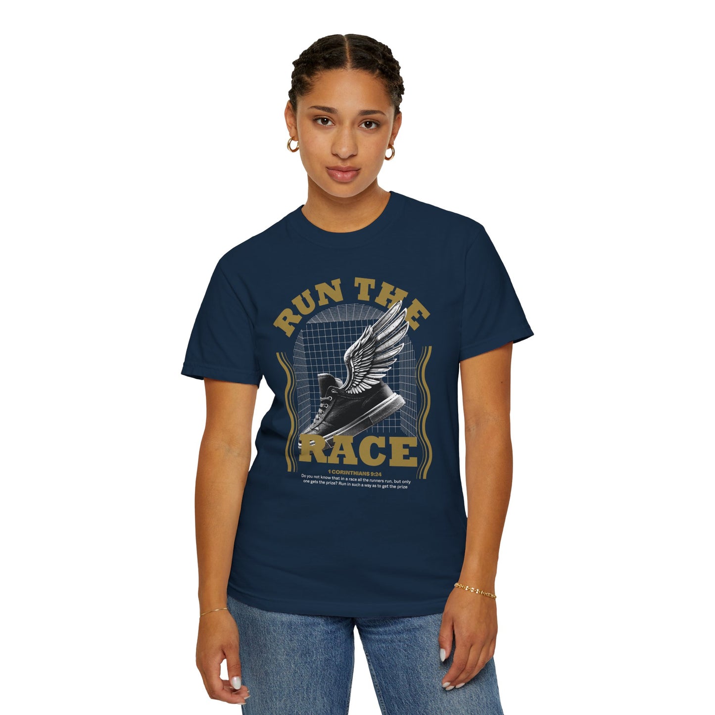 "Run The Race" Unisex Garment-Dyed T-Shirt - The Shield of Light