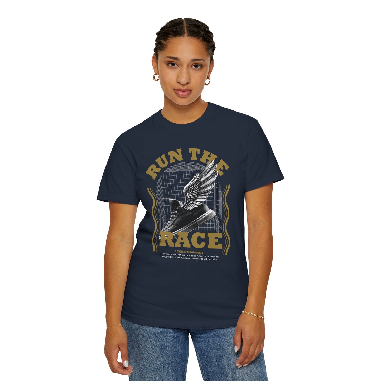 "Run The Race" Unisex Garment-Dyed T-Shirt - The Shield of Light