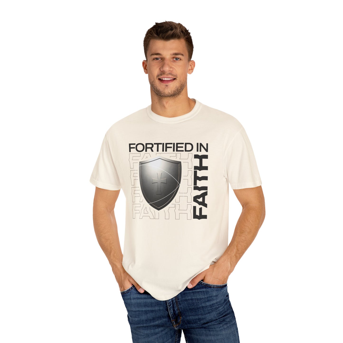 "Fortified In Faith " Unisex Garment-Dyed T-Shirt - The Shield of Light