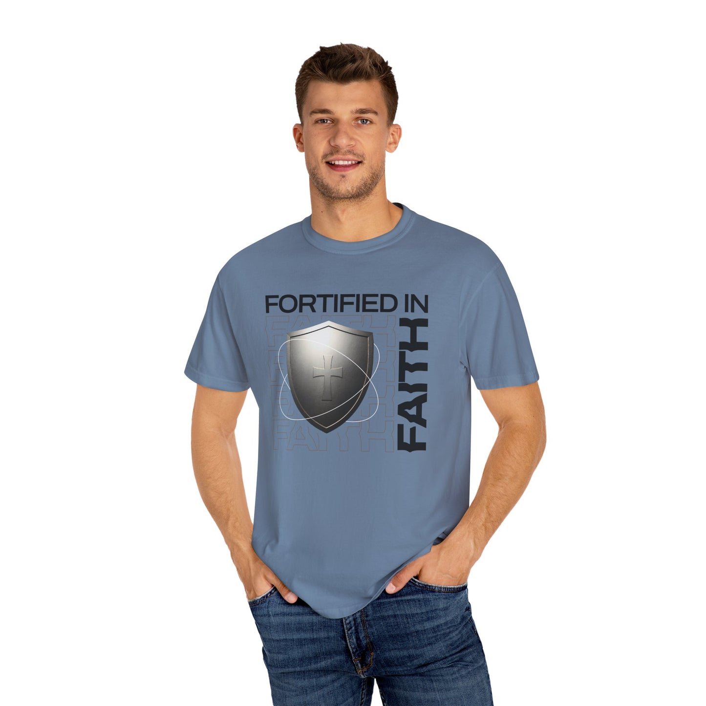 "Fortified In Faith " Unisex Garment-Dyed T-Shirt - The Shield of Light