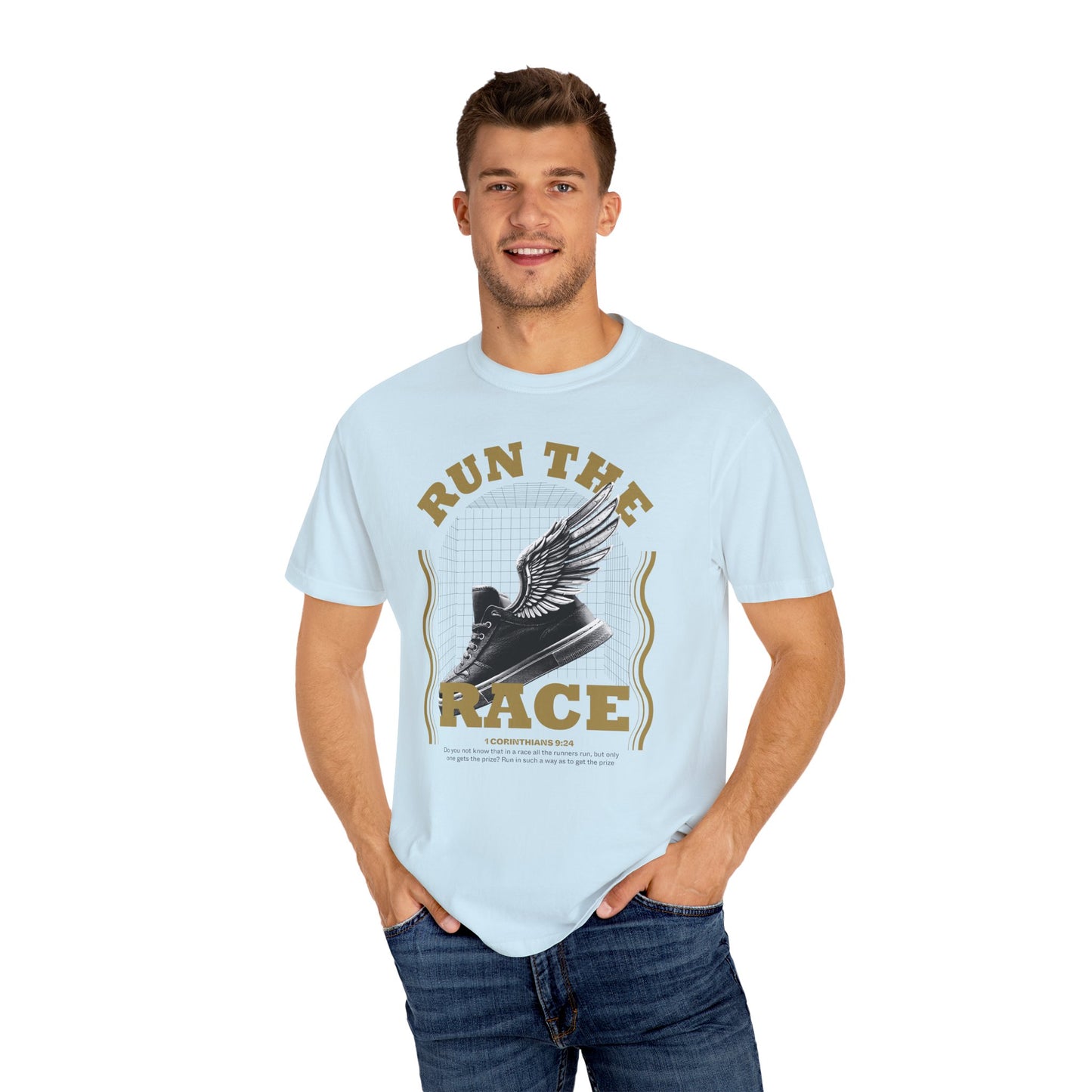 Run The Race Unisex Garment-Dyed T-Shirt - The Shield of Light