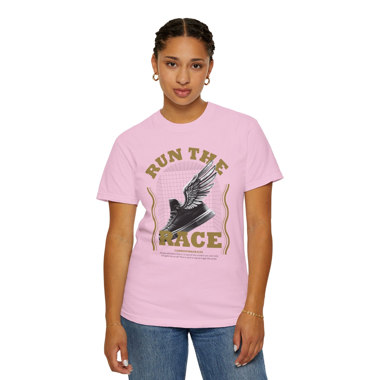 "Run The Race" Unisex Garment-Dyed T-Shirt - The Shield of Light