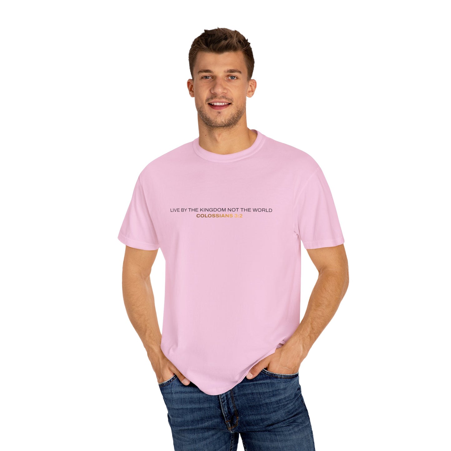 "Live By the Kingdom Not the World Colossians 3:2" Unisex Garment-Dyed T-Shirt" - The Shield of Light