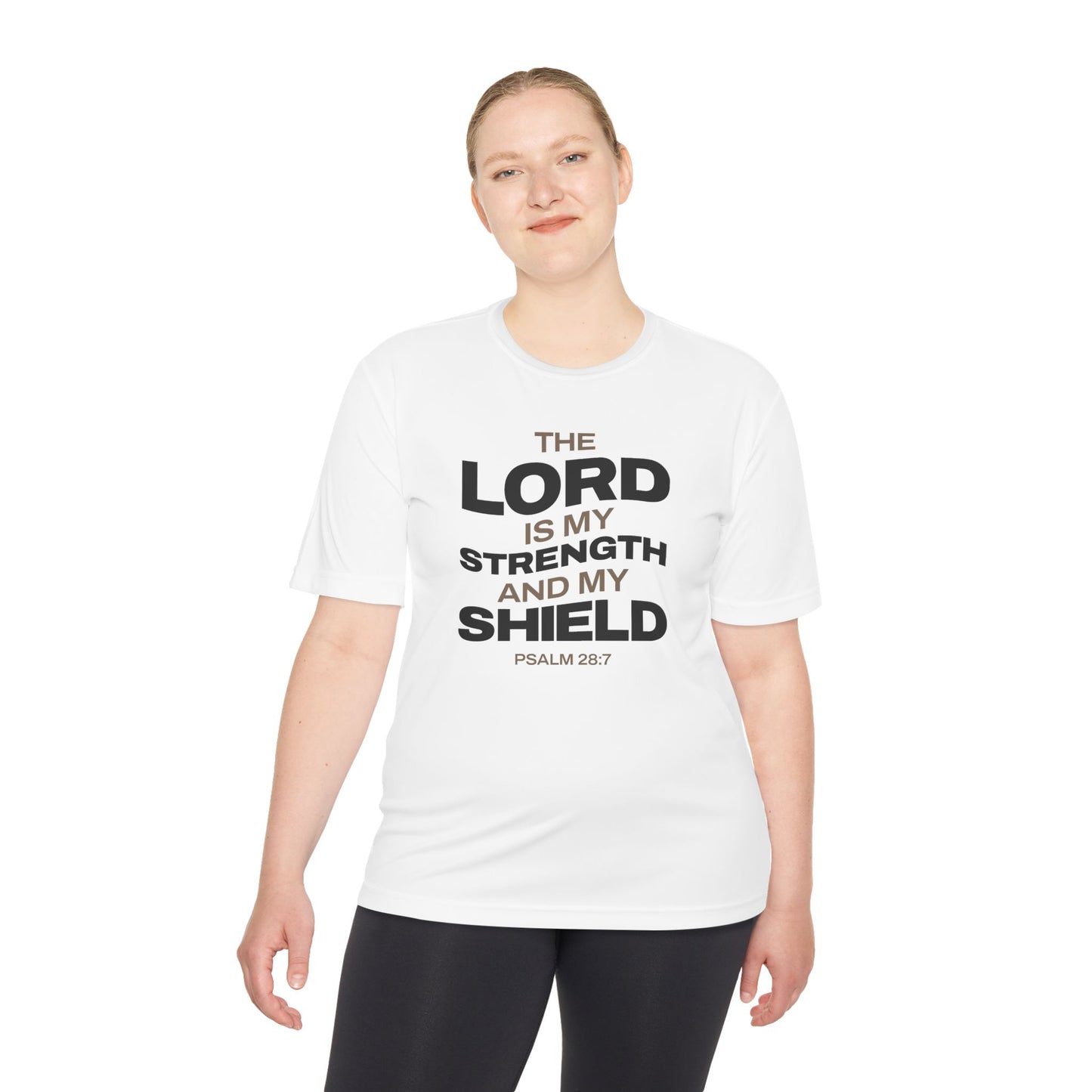 "The Lord Is My Strength and My Shield Psalm 28:7" Unisex Moisture Wicking Tee - The Shield of Light