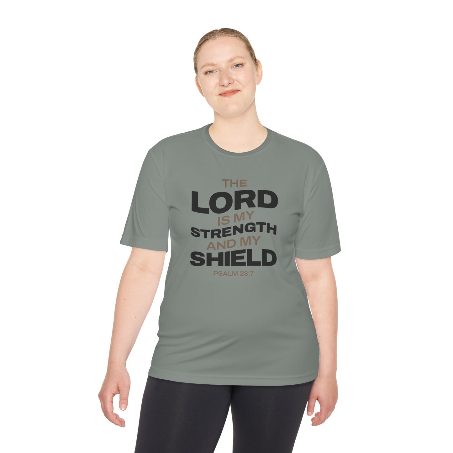 "The Lord Is My Strength and My Shield Psalm 28:7" Unisex Moisture Wicking Tee - The Shield of Light