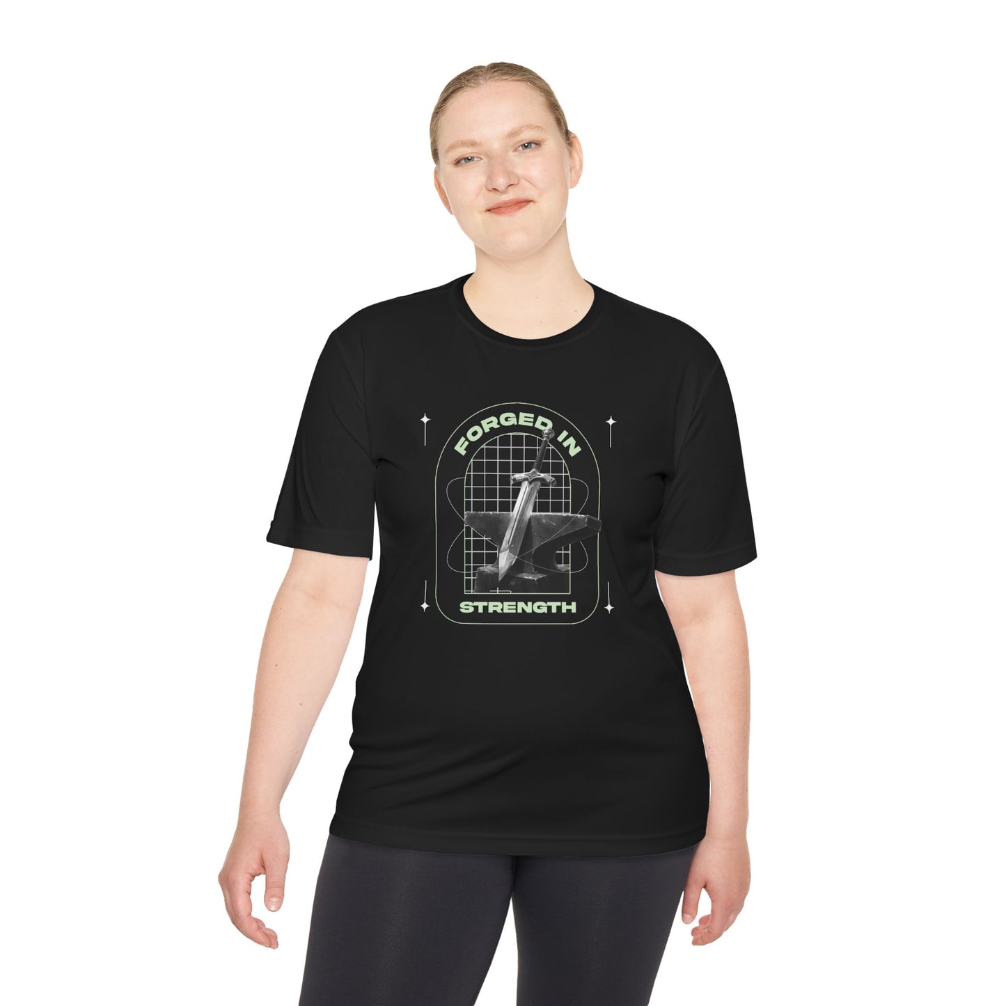 Forged In Strength" Unisex Moisture Wicking Tee - The Shield of Light