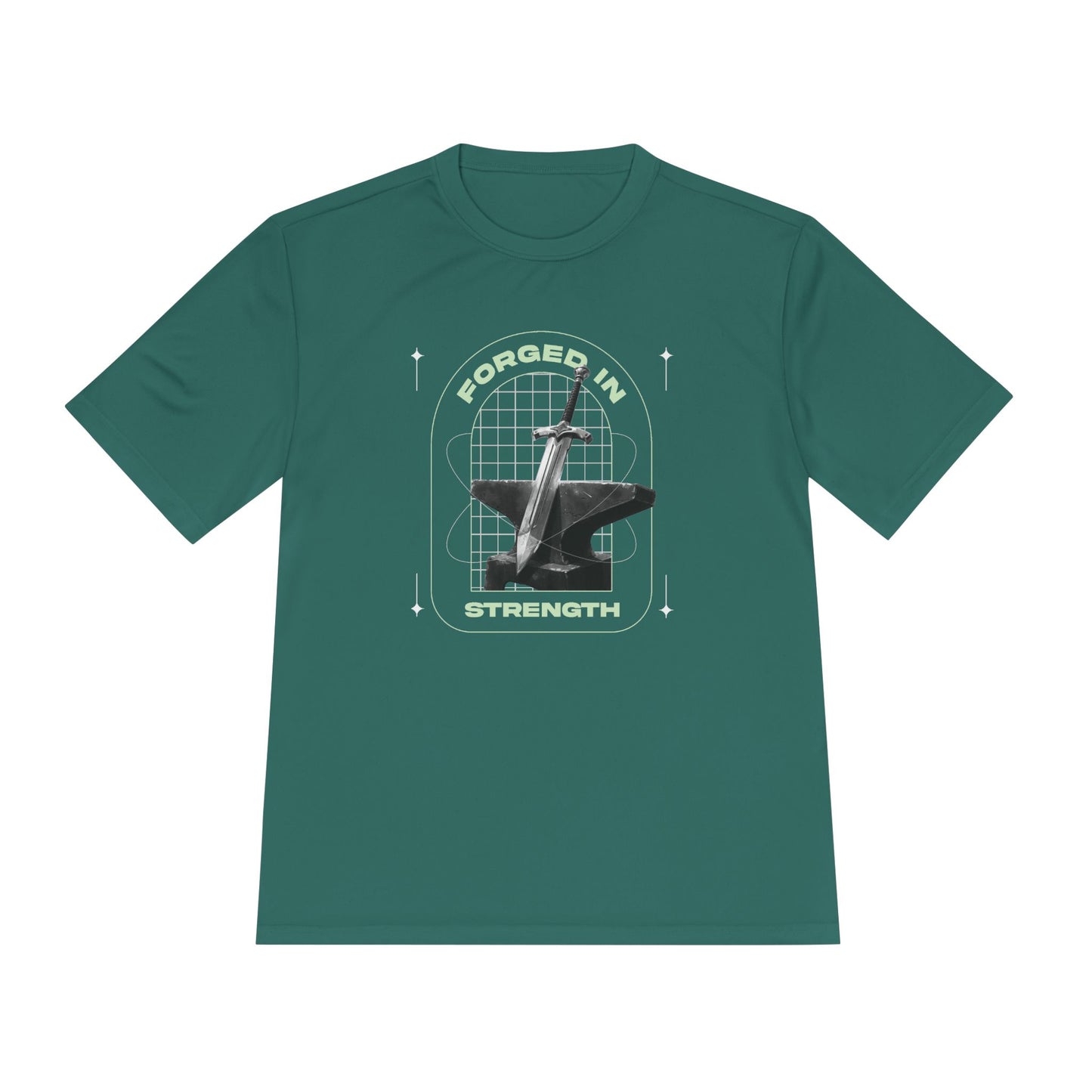 Forged In Strength" Unisex Moisture Wicking Tee - The Shield of Light