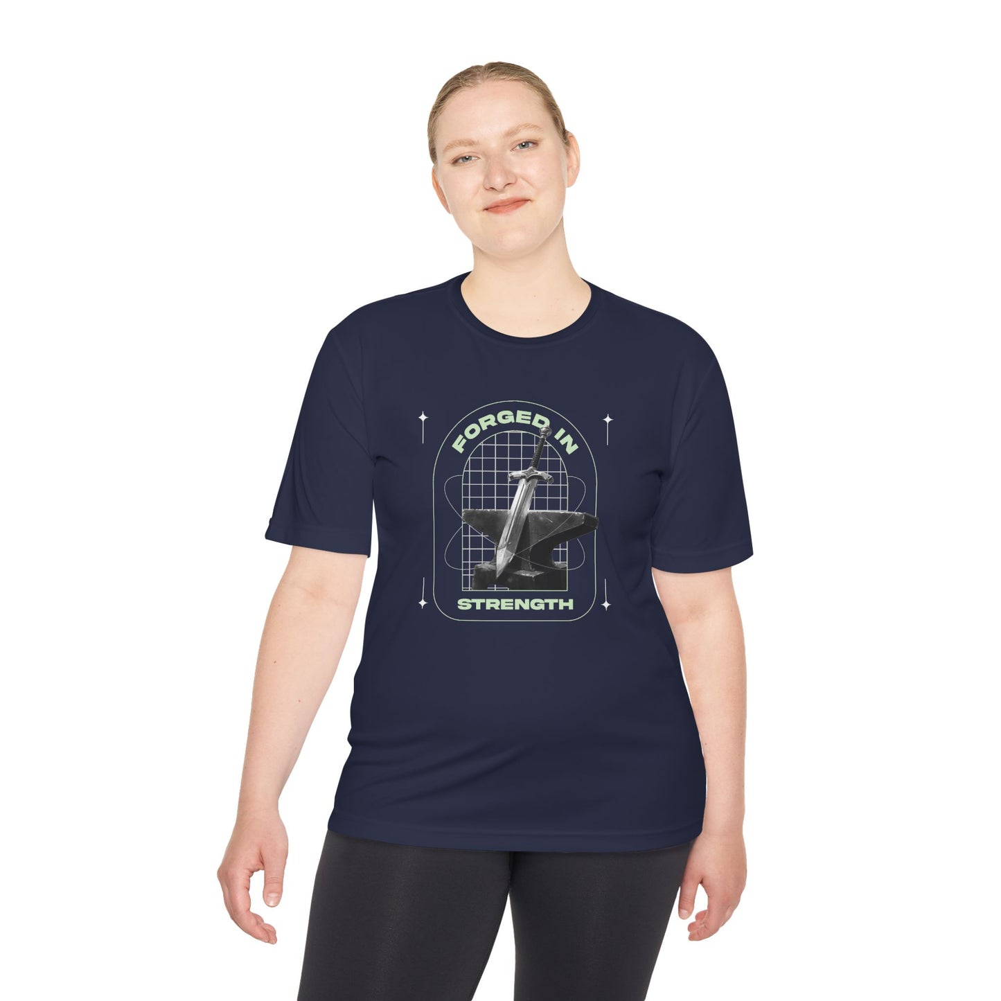 Forged In Strength" Unisex Moisture Wicking Tee - The Shield of Light