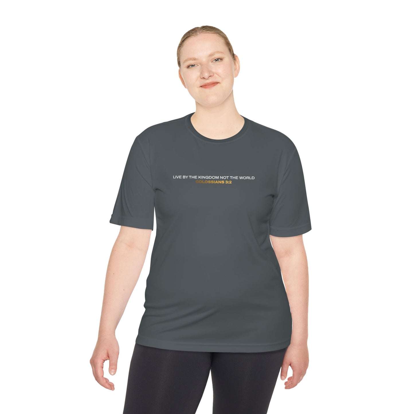 "Live By the Kingdom Not the World Colossians 3:2" Unisex Moisture Wicking Tee - The Shield of Light