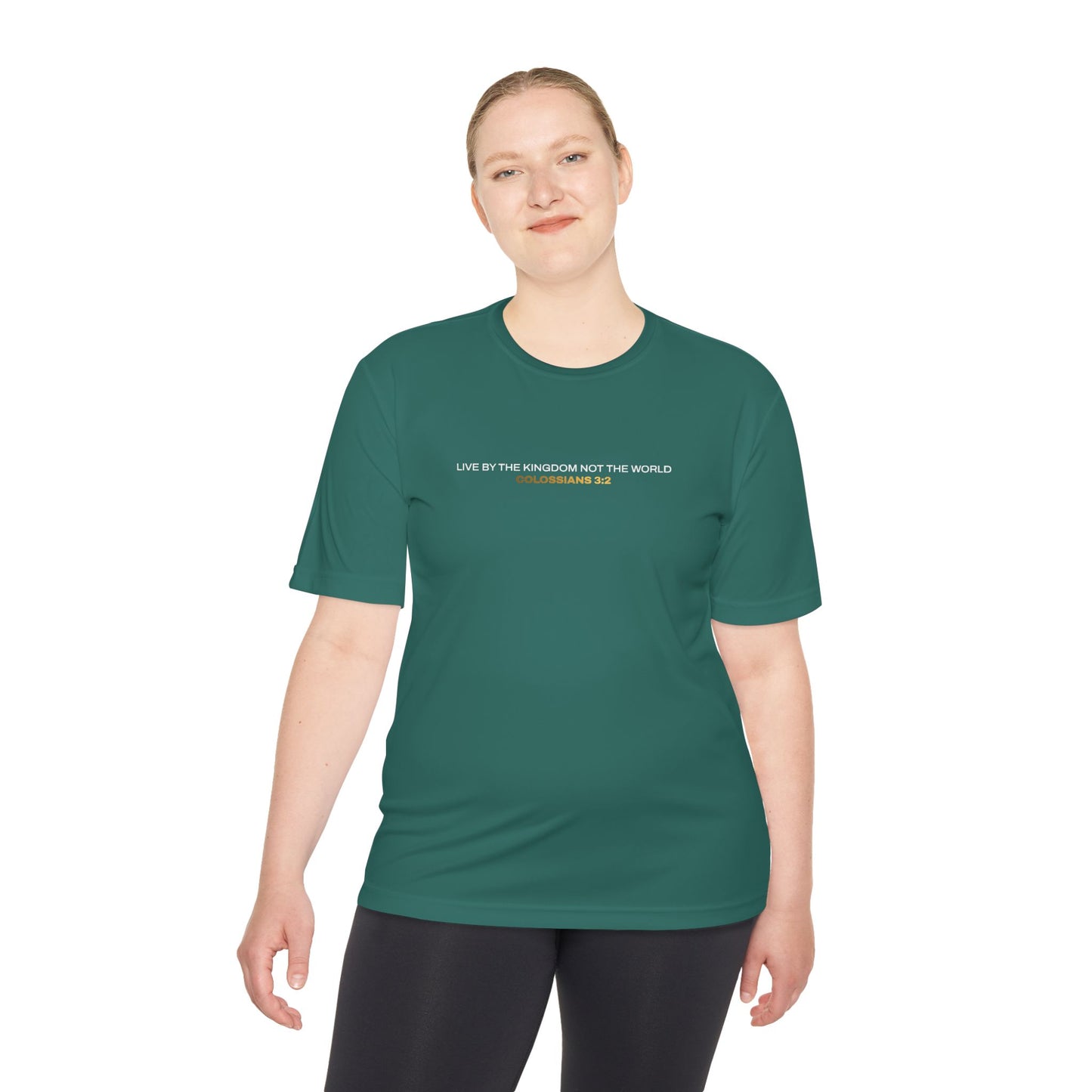 "Live By the Kingdom Not the World Colossians 3:2" Unisex Moisture Wicking Tee - The Shield of Light