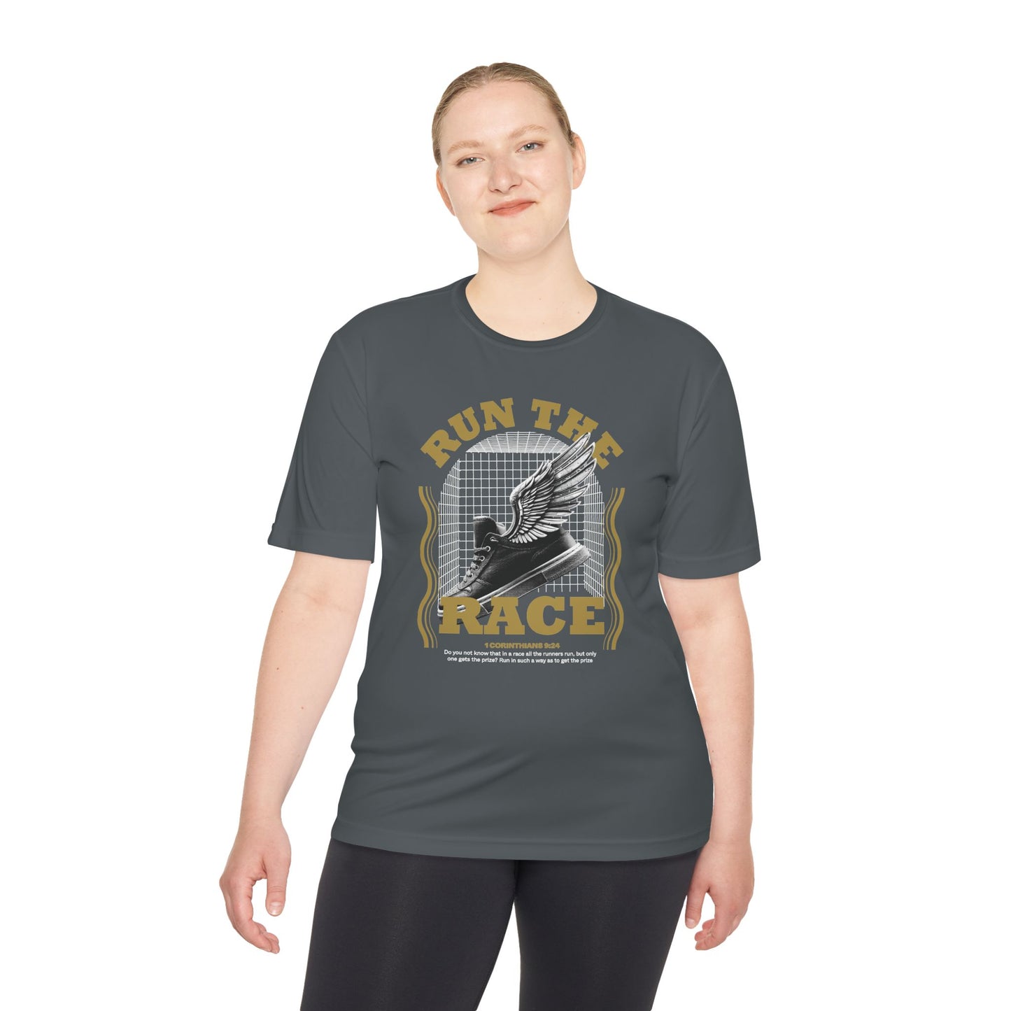 "Run The Race " Unisex Moisture Wicking Tee - The Shield of Light