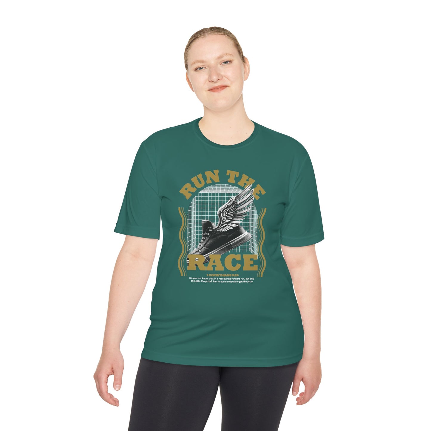 "Run The Race " Unisex Moisture Wicking Tee - The Shield of Light