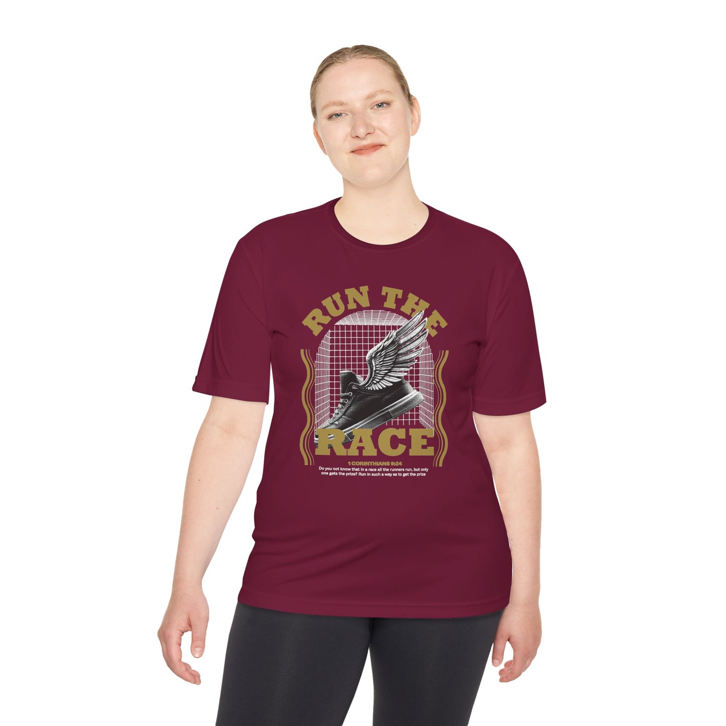"Run The Race " Unisex Moisture Wicking Tee - The Shield of Light