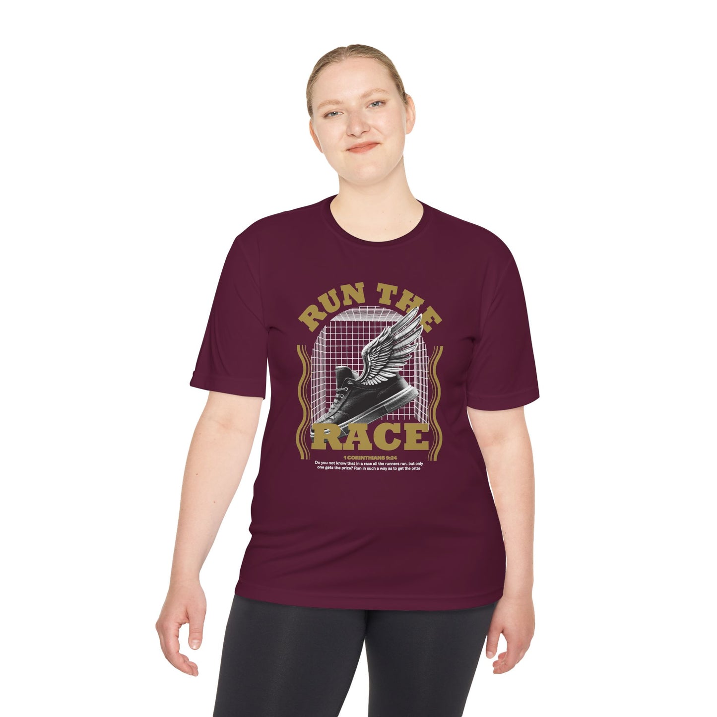 "Run The Race " Unisex Moisture Wicking Tee - The Shield of Light