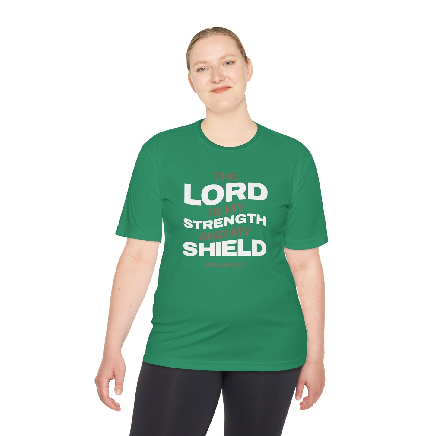 "The Lord Is My Strength and My Shield Psalm 28:7" Unisex Moisture Wicking Tee - The Shield of Light