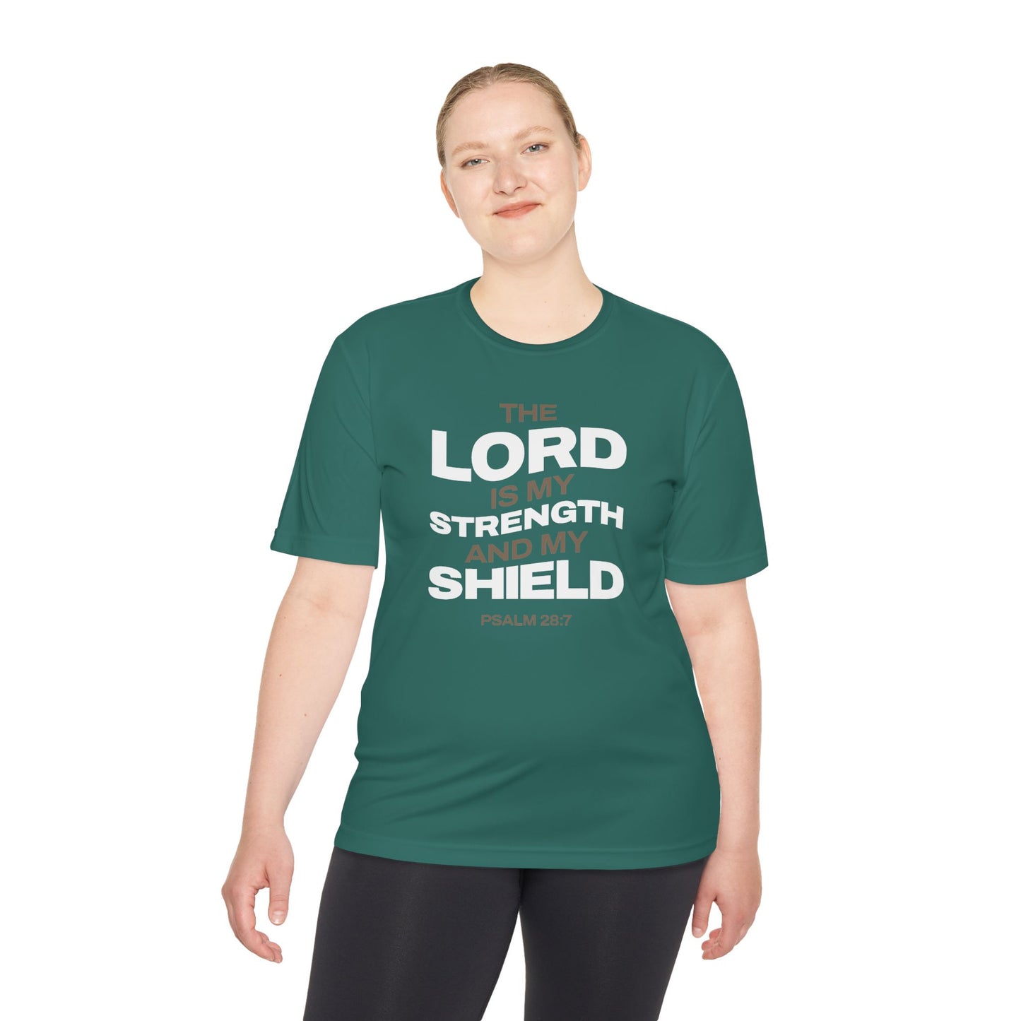 "The Lord Is My Strength and My Shield Psalm 28:7" Unisex Moisture Wicking Tee - The Shield of Light