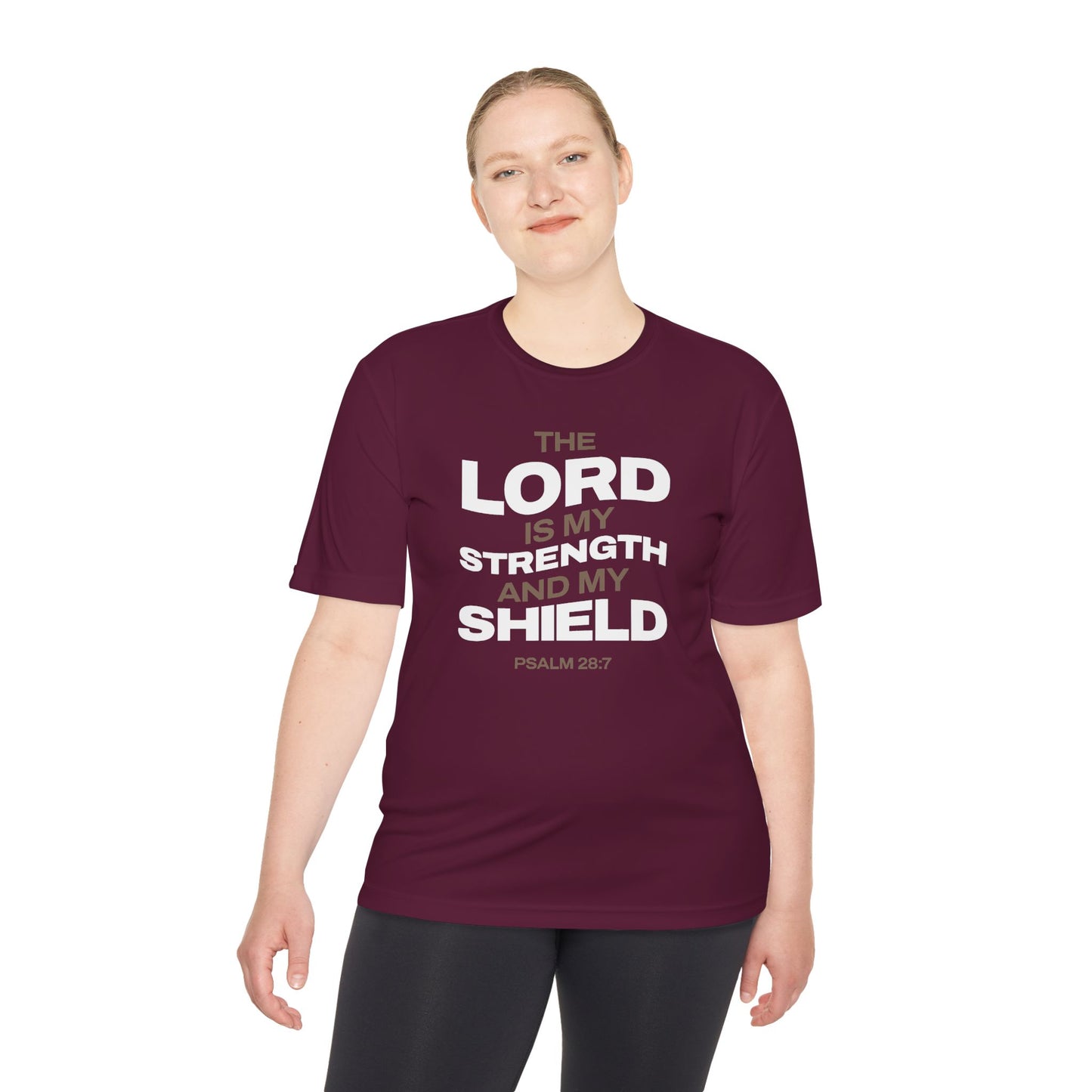 "The Lord Is My Strength and My Shield Psalm 28:7" Unisex Moisture Wicking Tee - The Shield of Light