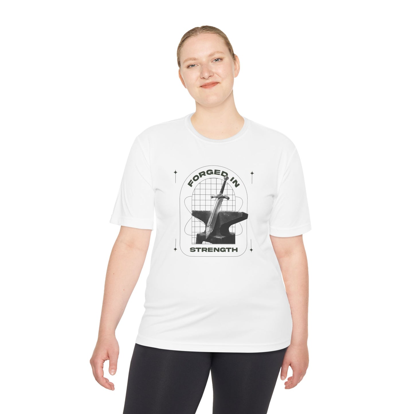 "Forged In Strength" Unisex Moisture Wicking Tee - The Shield of Light