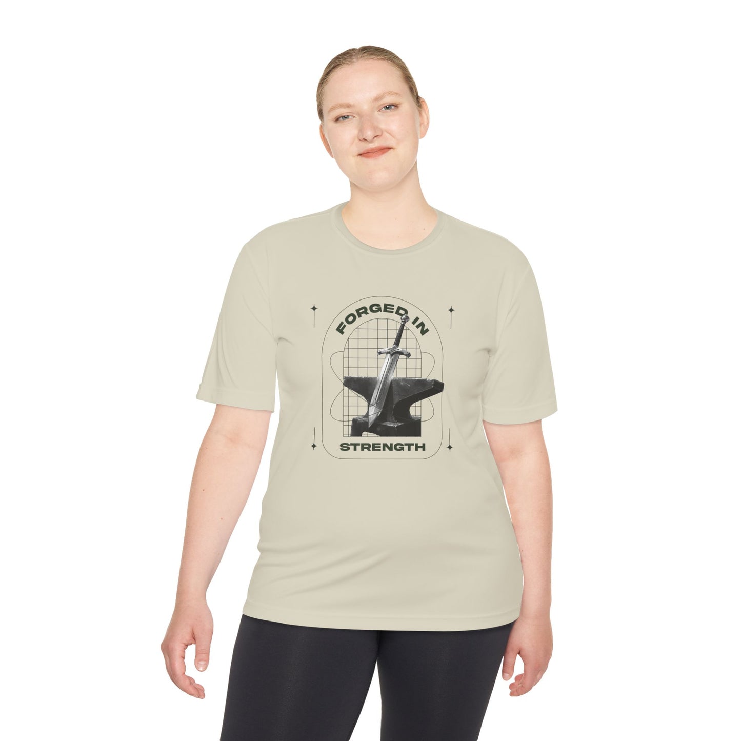 "Forged In Strength" Unisex Moisture Wicking Tee - The Shield of Light