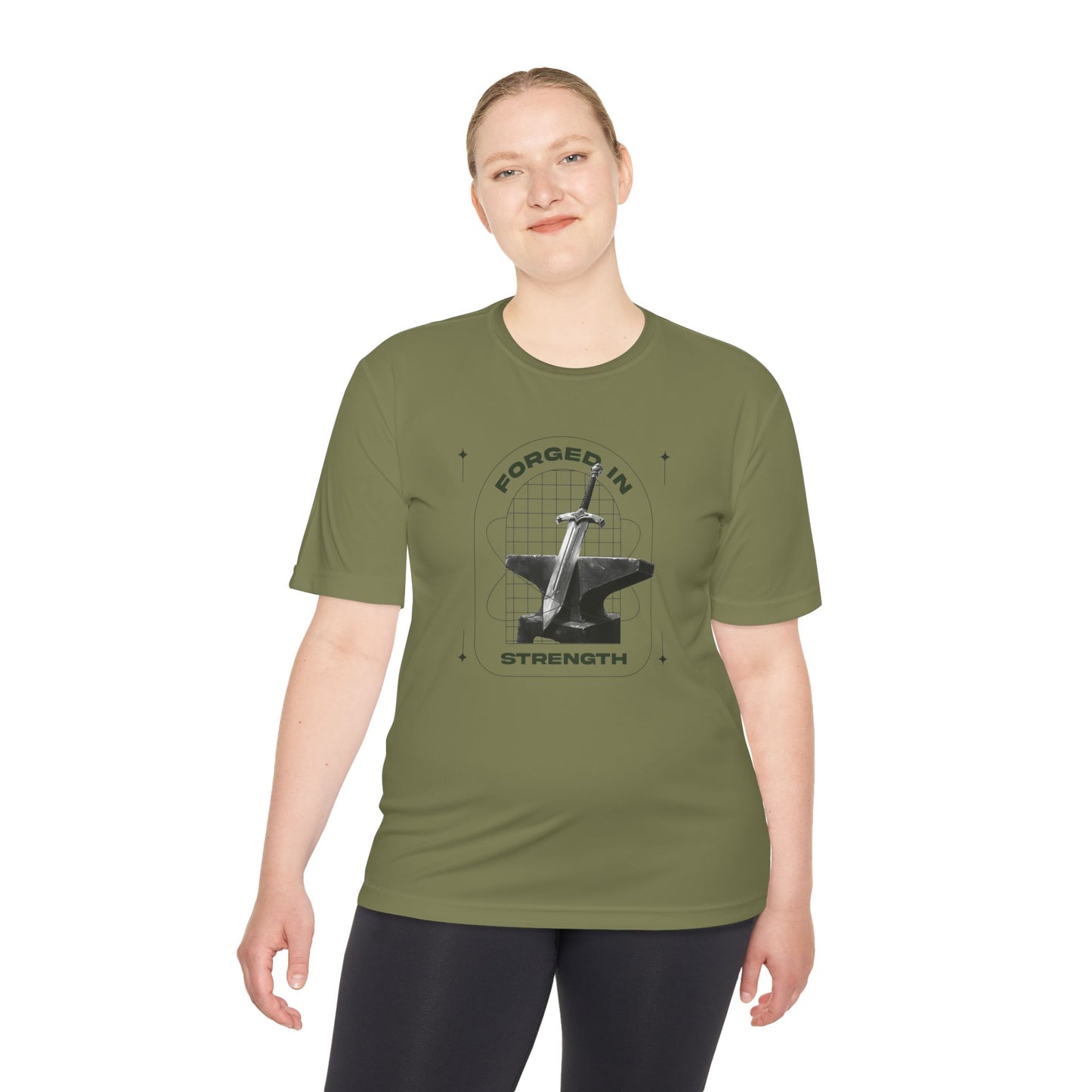 "Forged In Strength" Unisex Moisture Wicking Tee - The Shield of Light
