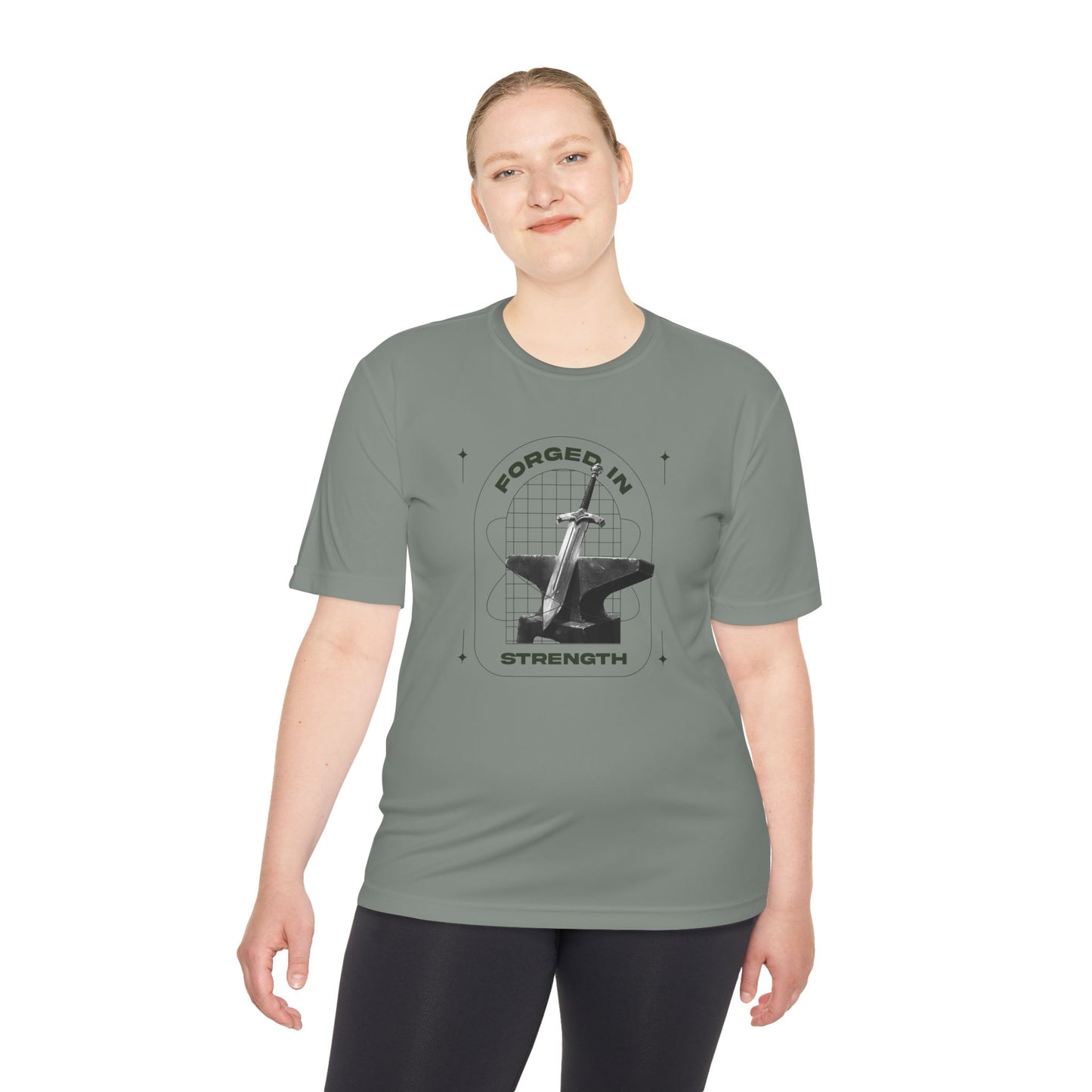"Forged In Strength" Unisex Moisture Wicking Tee - The Shield of Light