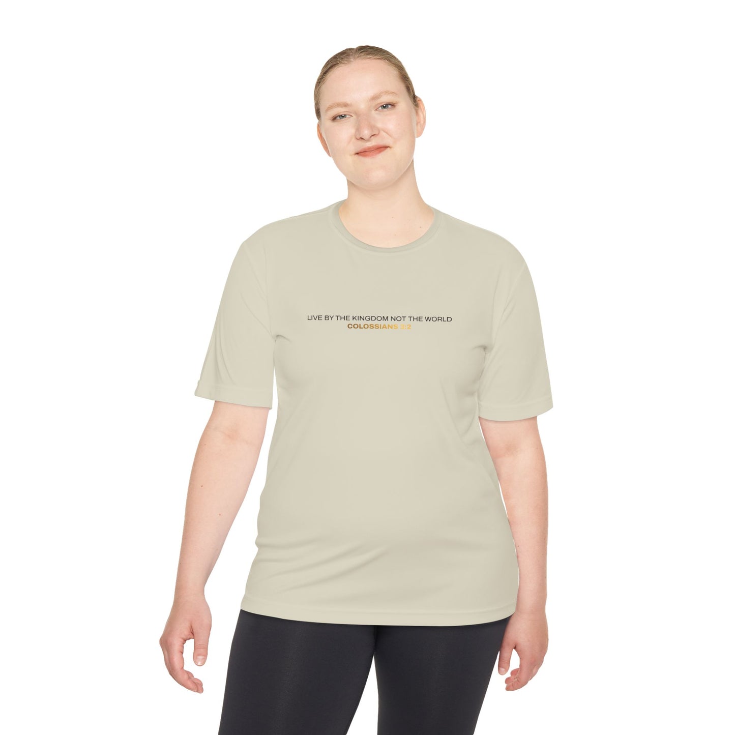 "Live By the Kingdom Not the World Colossians 3:2" Unisex Moisture Wicking Tee - The Shield of Light
