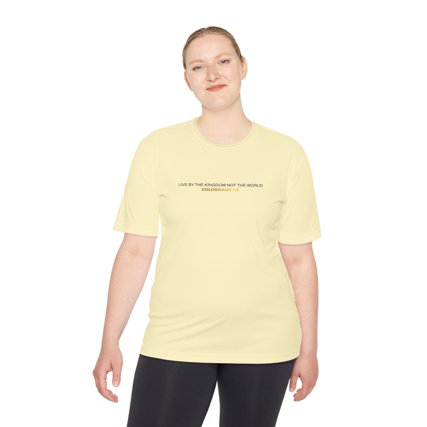 "Live By the Kingdom Not the World Colossians 3:2" Unisex Moisture Wicking Tee - The Shield of Light