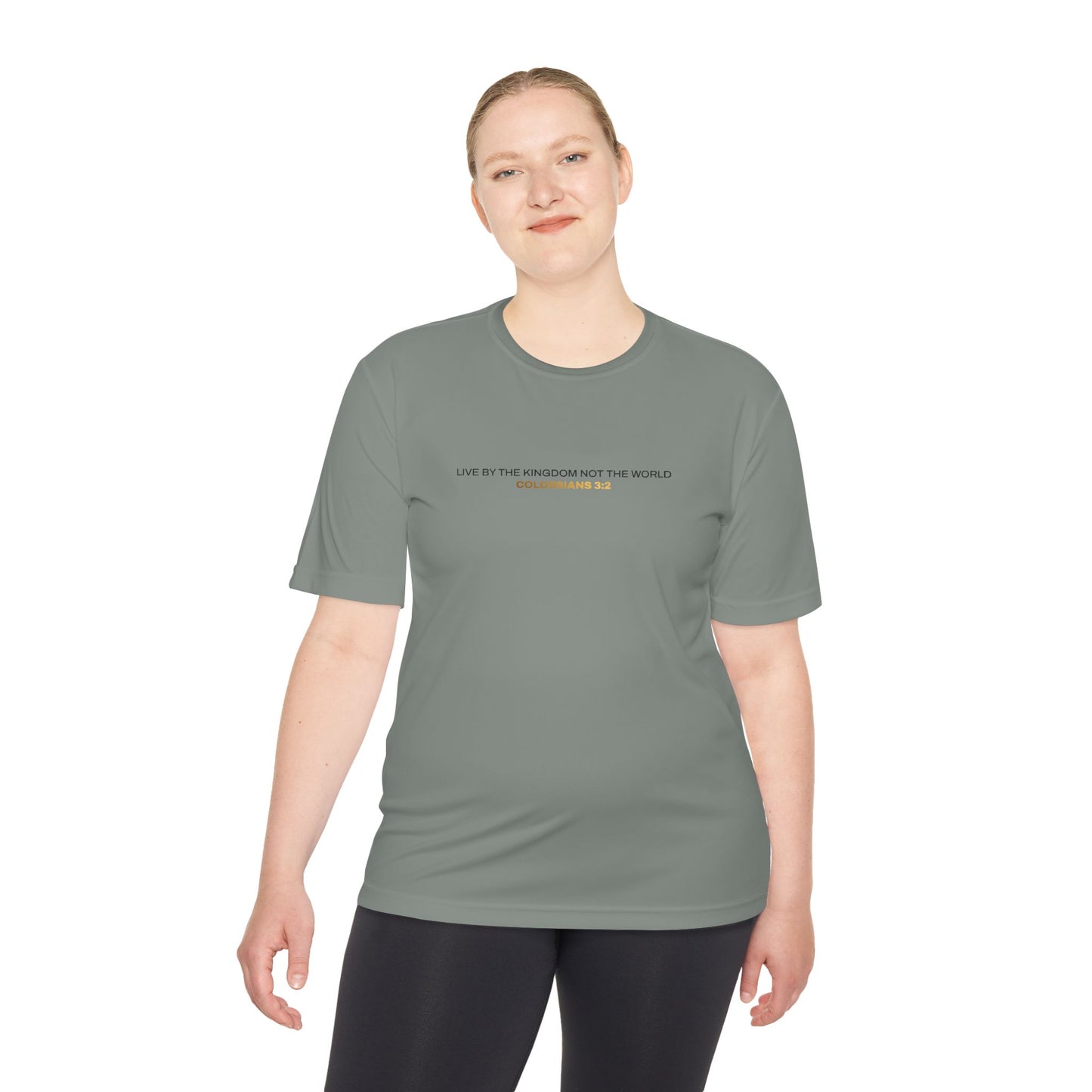 "Live By the Kingdom Not the World Colossians 3:2" Unisex Moisture Wicking Tee - The Shield of Light