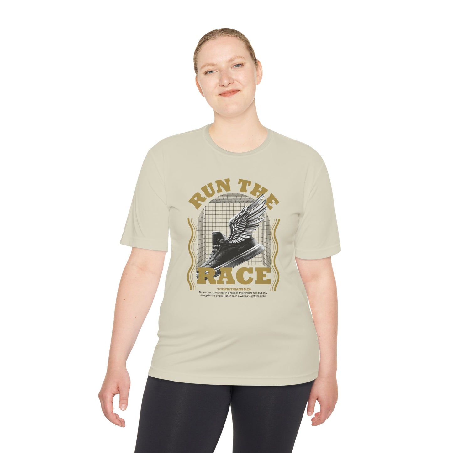 "Run The Race " Unisex Moisture Wicking Tee - The Shield of Light