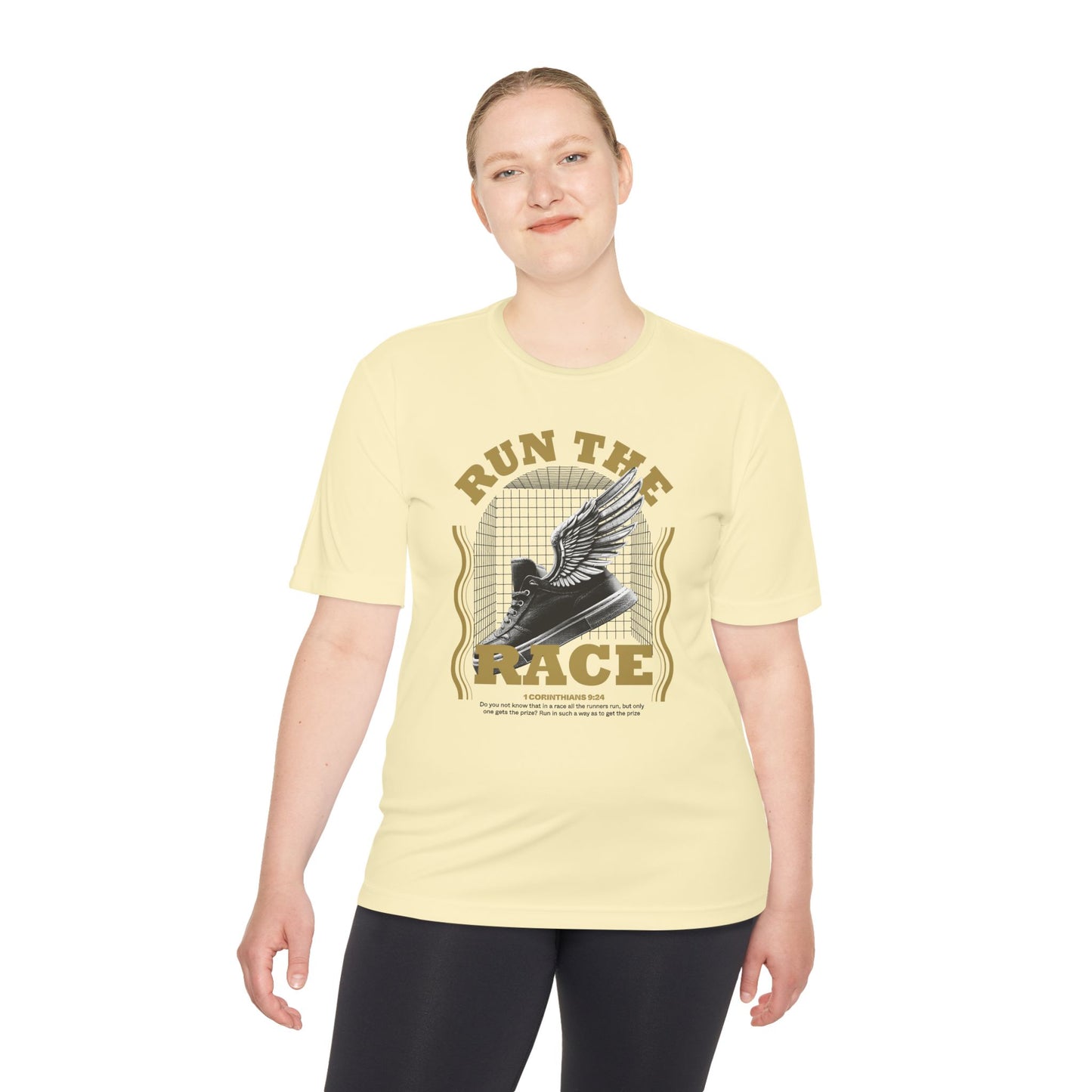"Run The Race " Unisex Moisture Wicking Tee - The Shield of Light