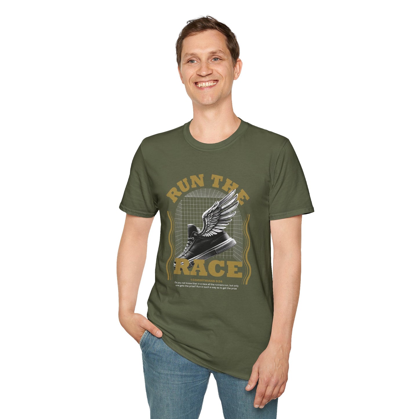 "Run The Race " Unisex Softstyle T-Shirt - The Shield of Light