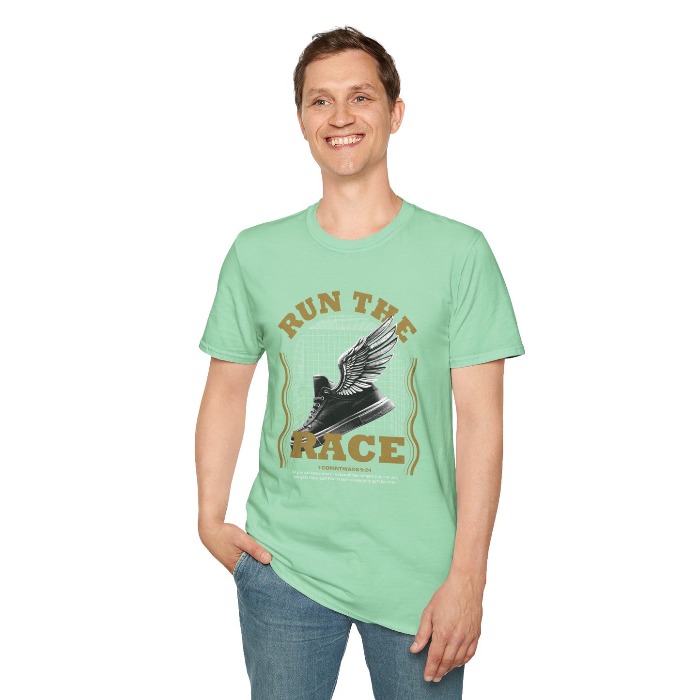 "Run The Race " Unisex Softstyle T-Shirt - The Shield of Light