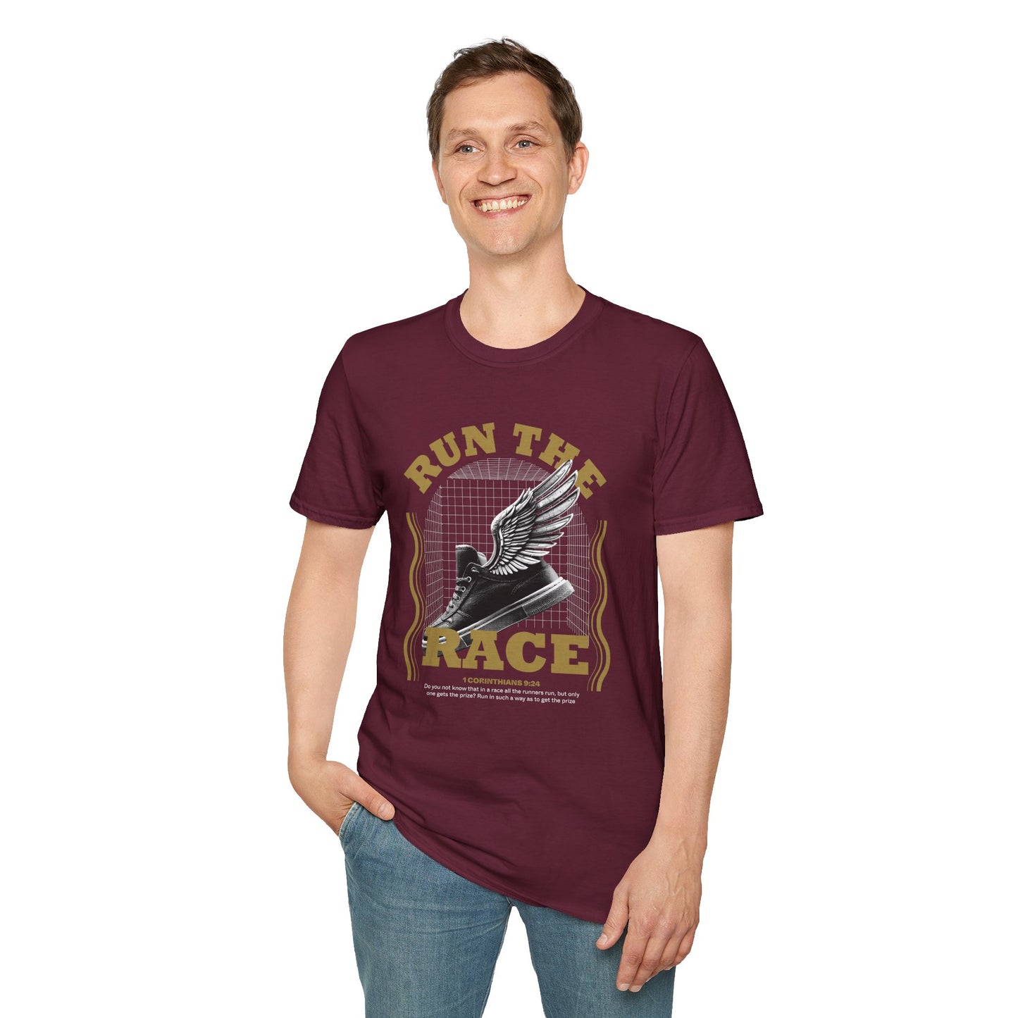 "Run The Race " Unisex Softstyle T-Shirt - The Shield of Light