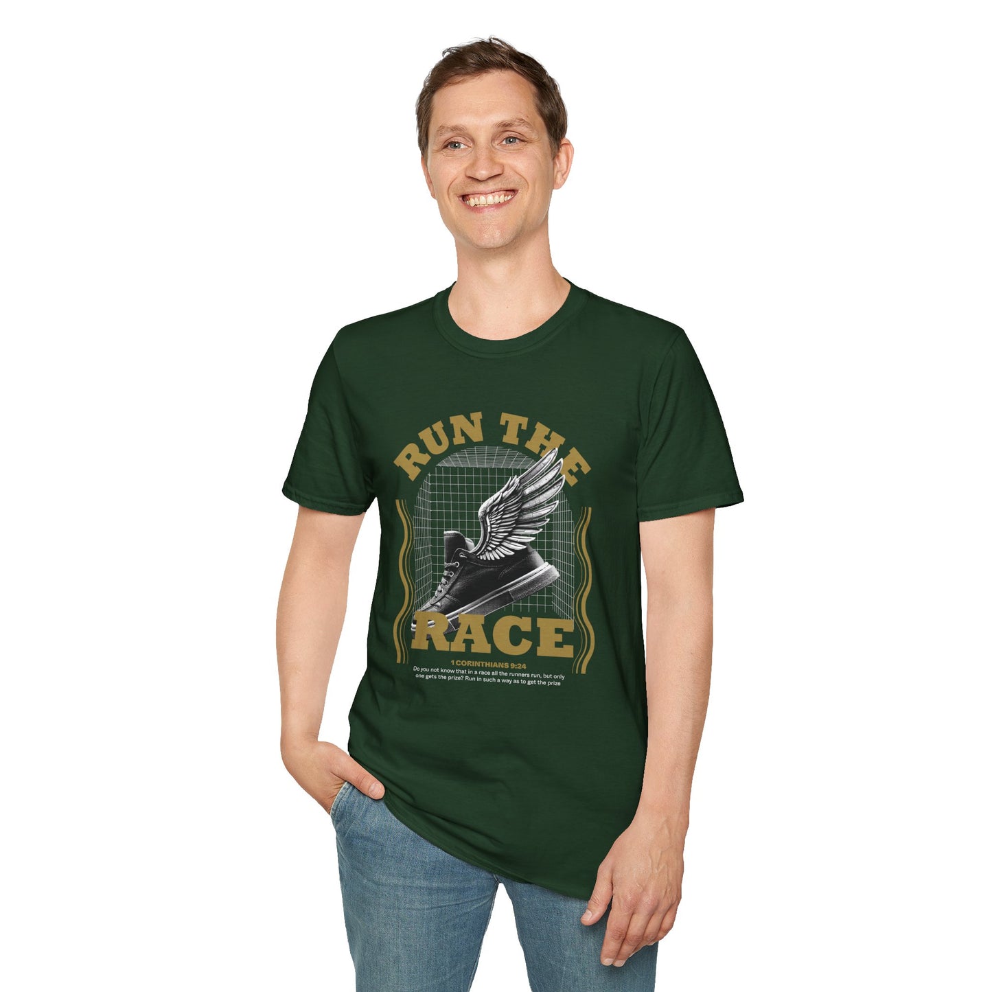 "Run The Race " Unisex Softstyle T-Shirt - The Shield of Light