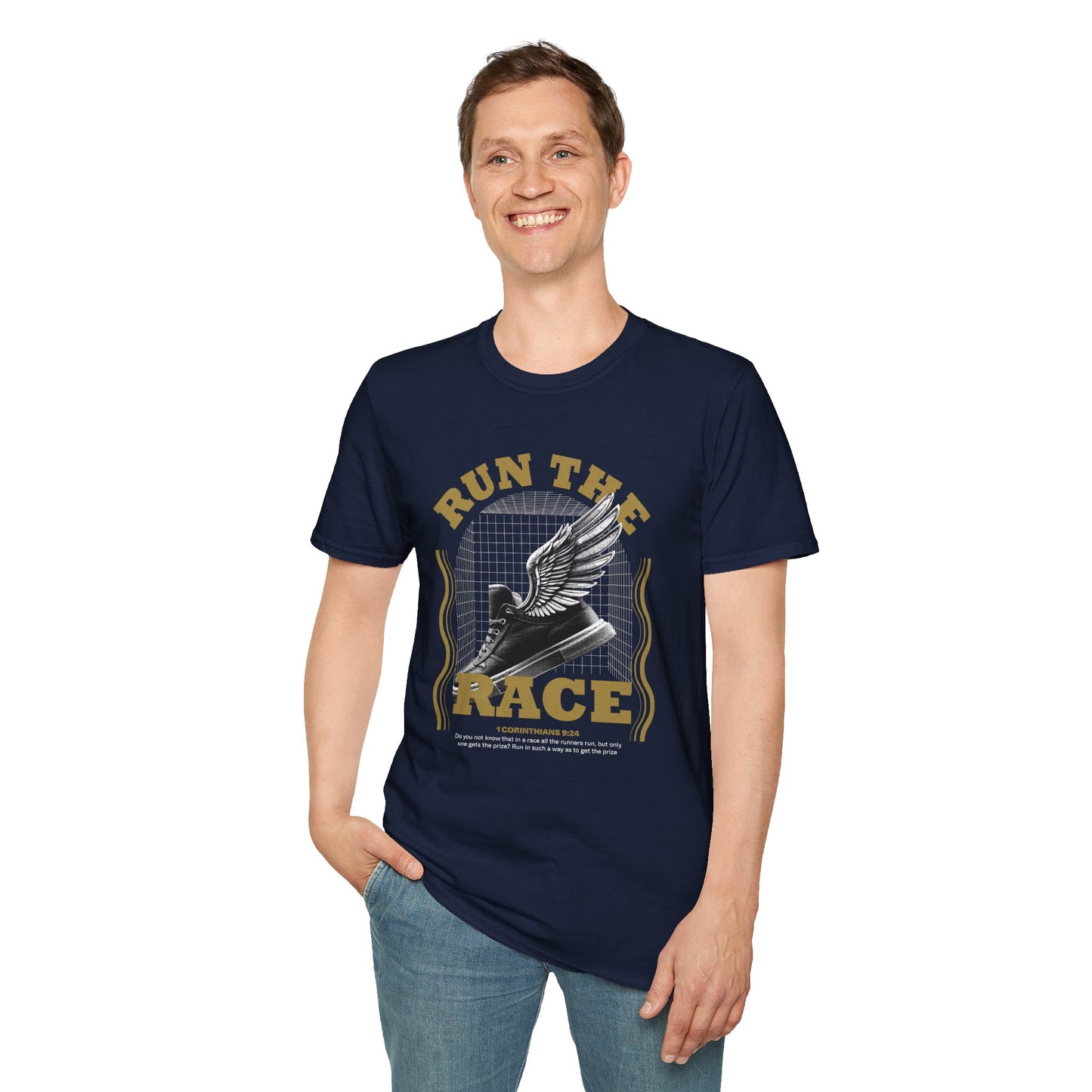 "Run The Race " Unisex Softstyle T-Shirt - The Shield of Light