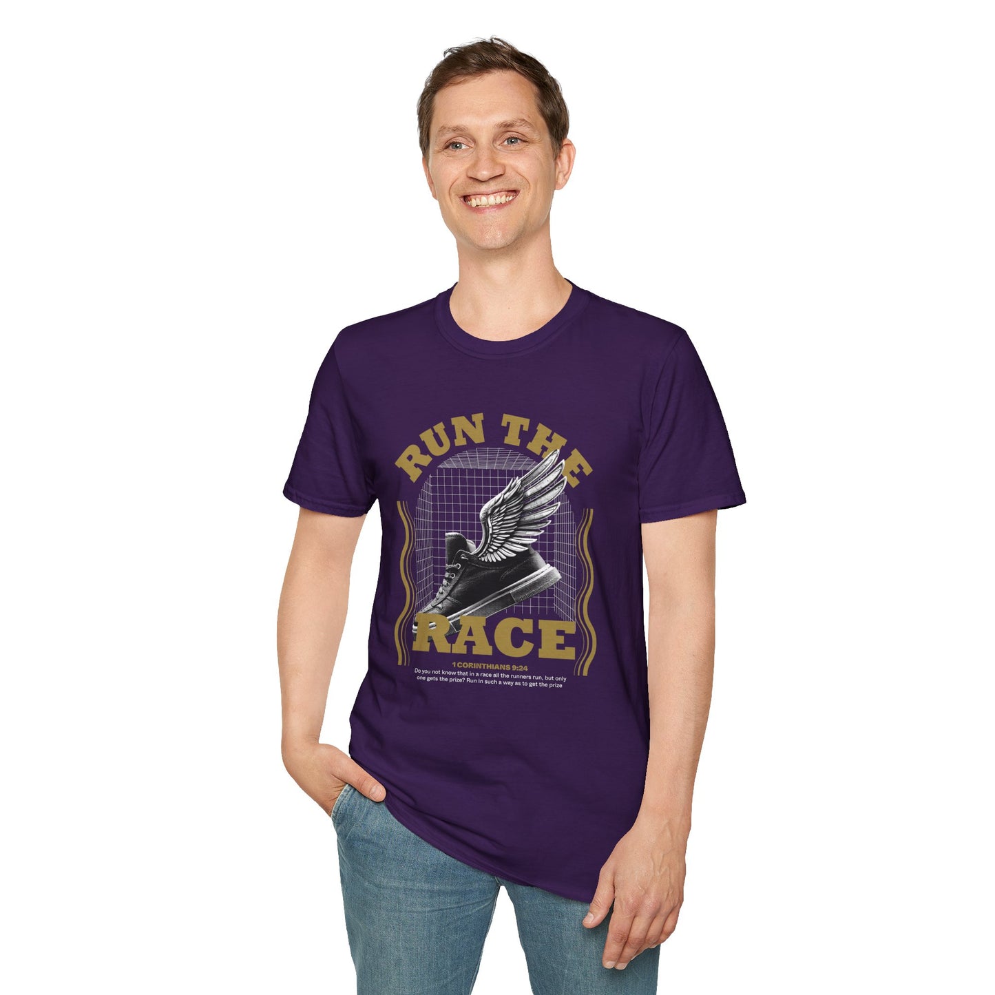 "Run The Race " Unisex Softstyle T-Shirt - The Shield of Light