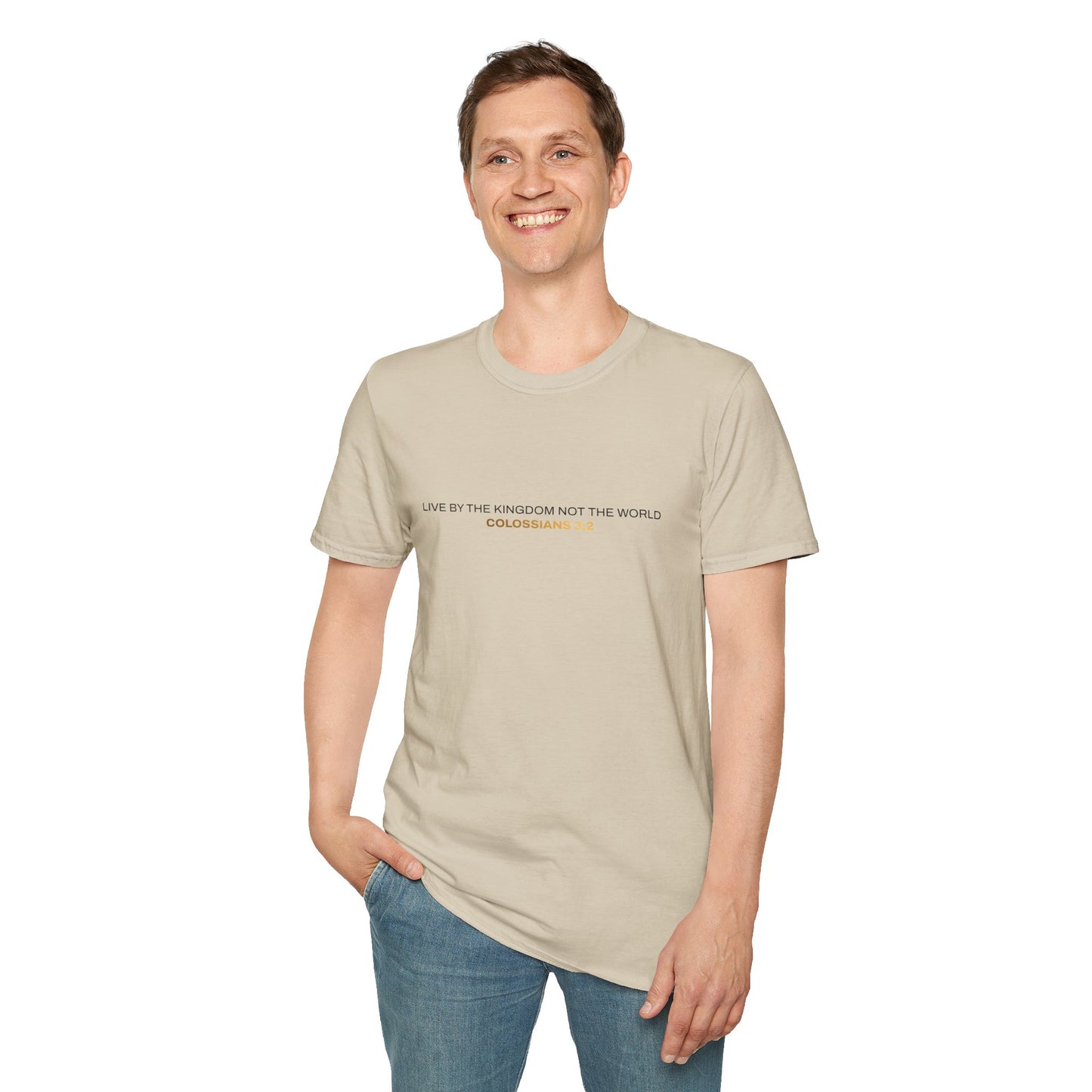 "Live By the Kingdom Not the World Colossians 3:2" Unisex Softstyle T-Shirt - The Shield of Light