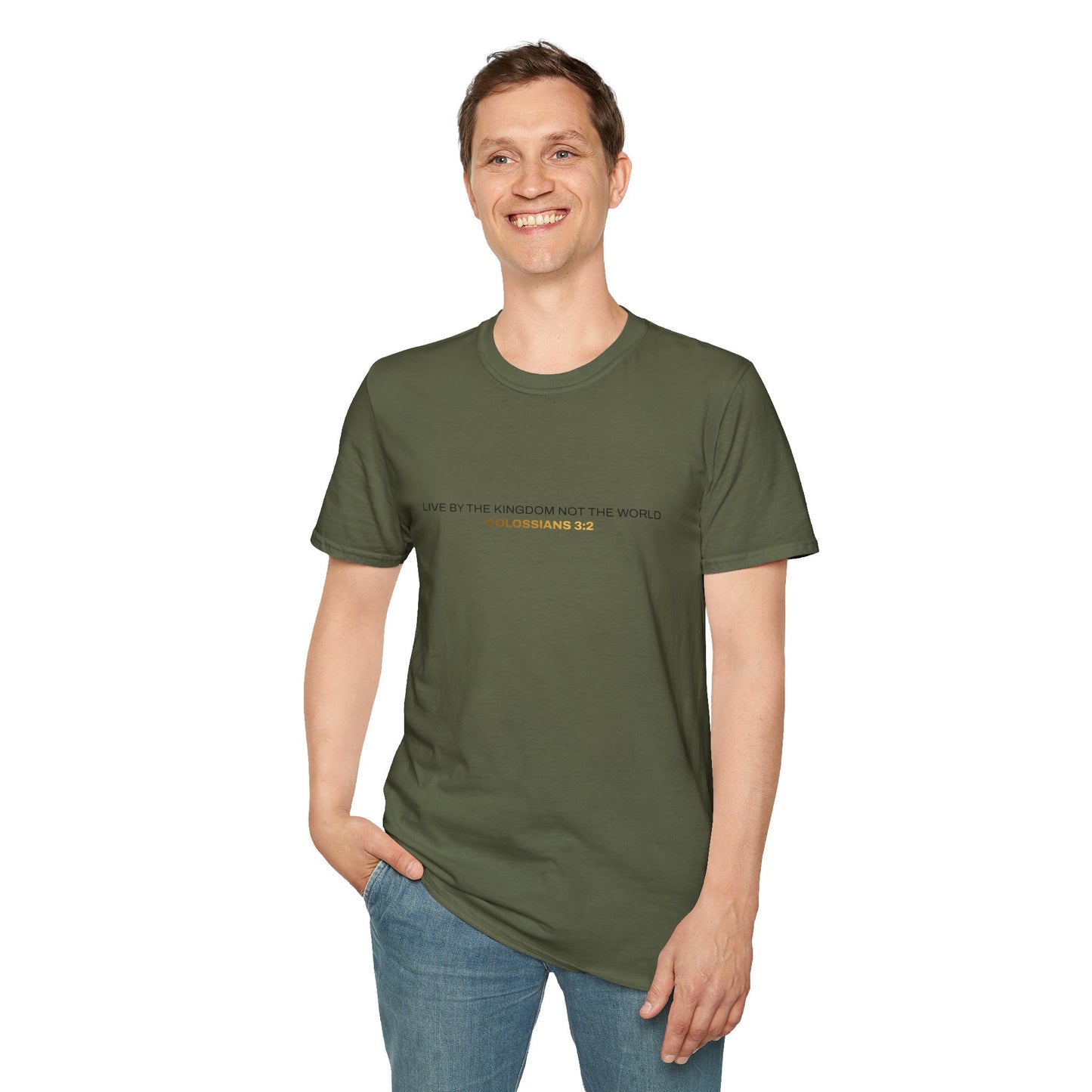 "Live By the Kingdom Not the World Colossians 3:2" Unisex Softstyle T-Shirt - The Shield of Light