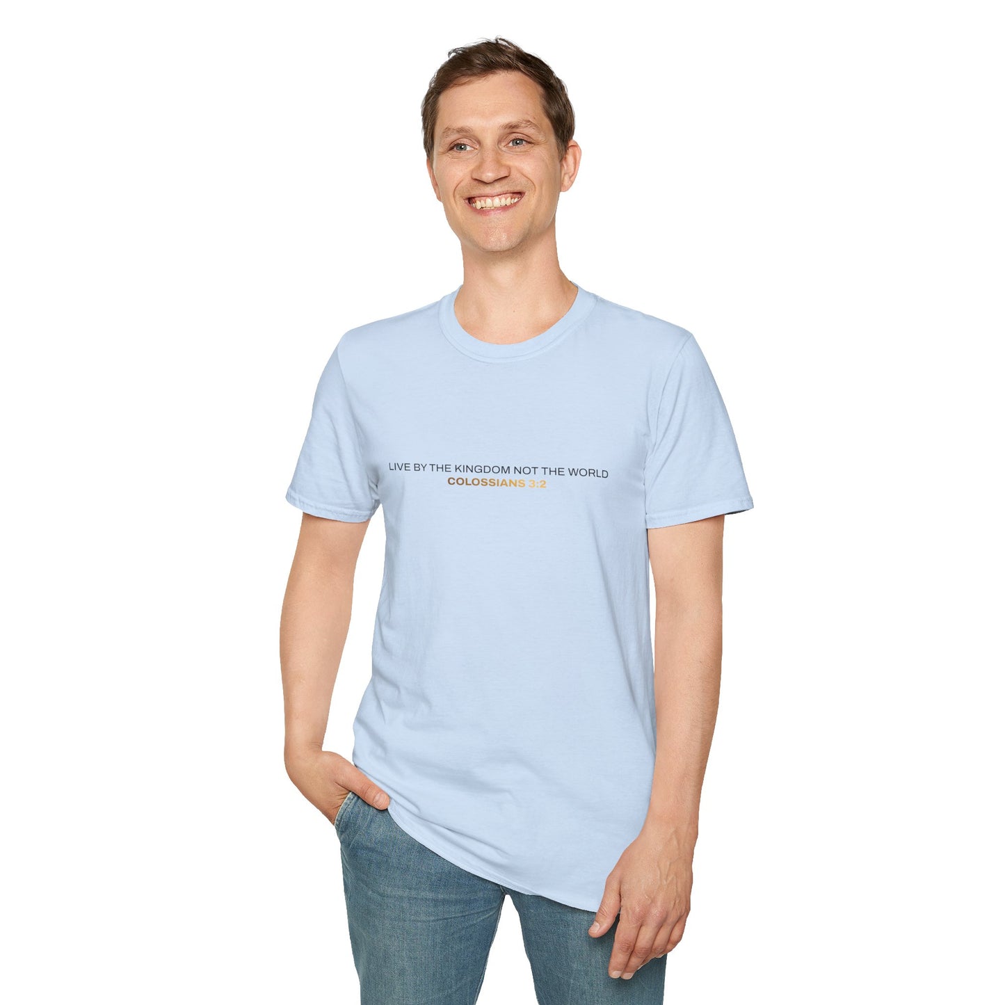 "Live By the Kingdom Not the World Colossians 3:2" Unisex Softstyle T-Shirt - The Shield of Light