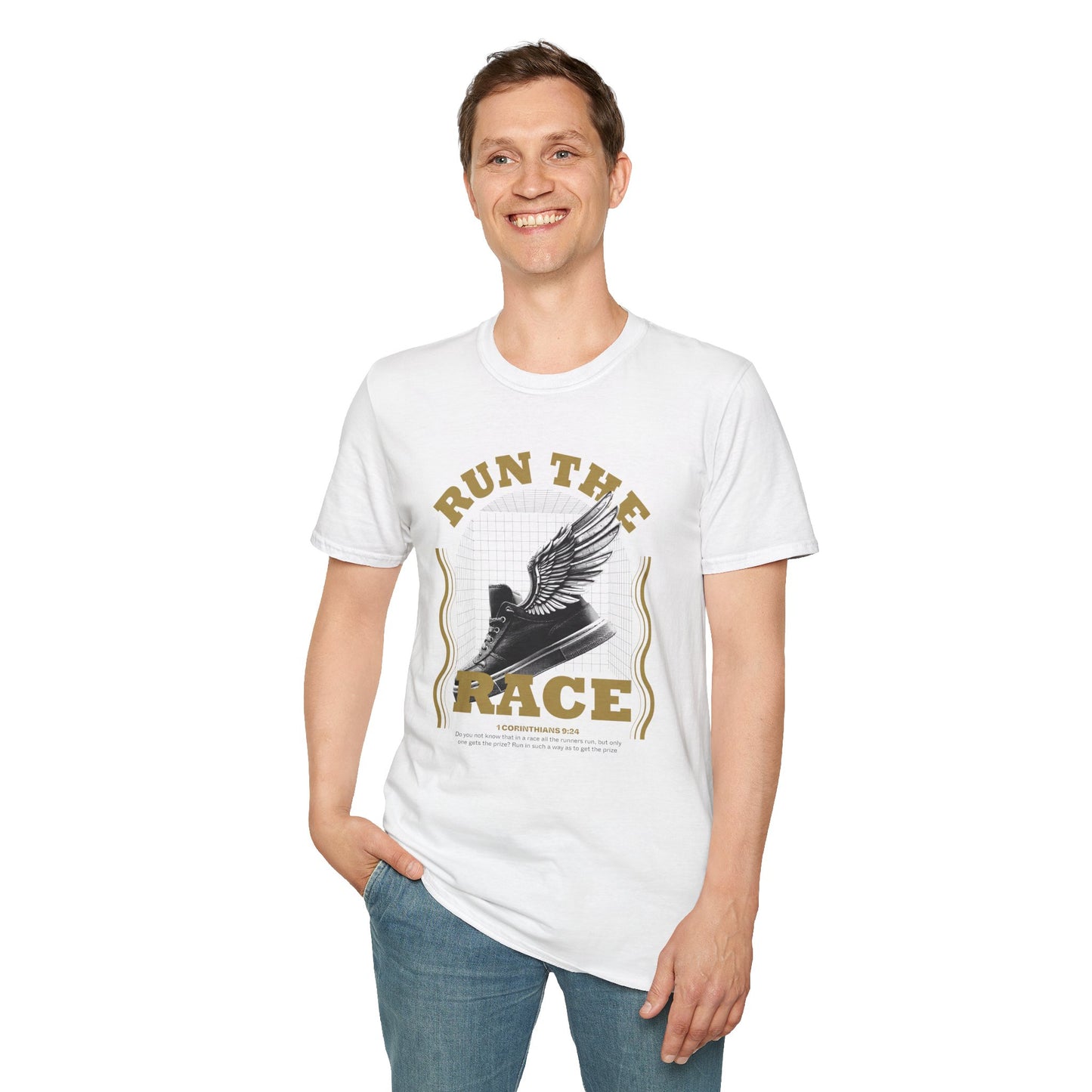 "Run The Race" Unisex Softstyle T-Shirt - The Shield of Light