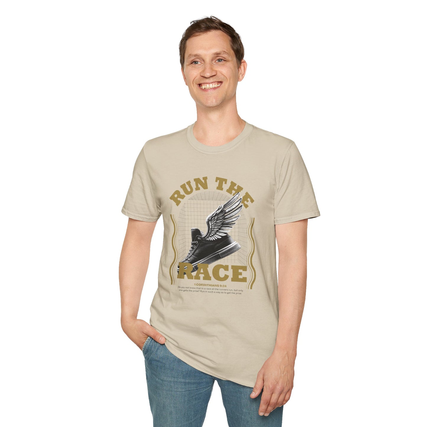 "Run The Race" Unisex Softstyle T-Shirt - The Shield of Light