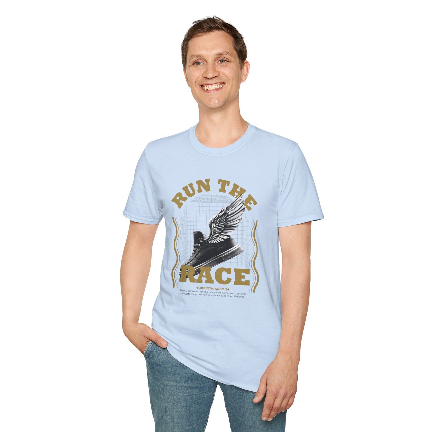 "Run The Race" Unisex Softstyle T-Shirt - The Shield of Light