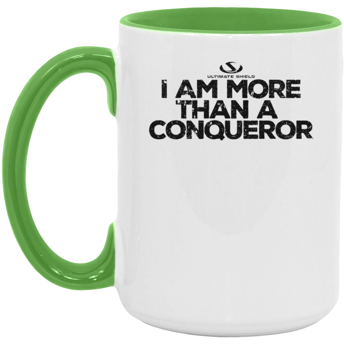I AM MORE THAN A CONQUEROR 15oz. Accent Mug - The Shield of Light