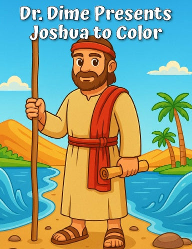 Front cover of Dr. Dime Presents Joshua to Color Christian children's book from The Shield of Light